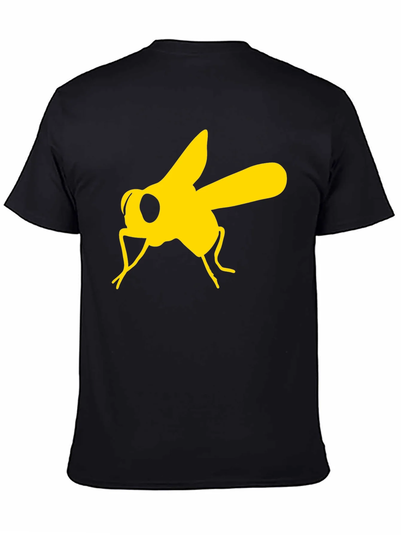 Camiseta Negra con Estampado de Mosca Amarilla