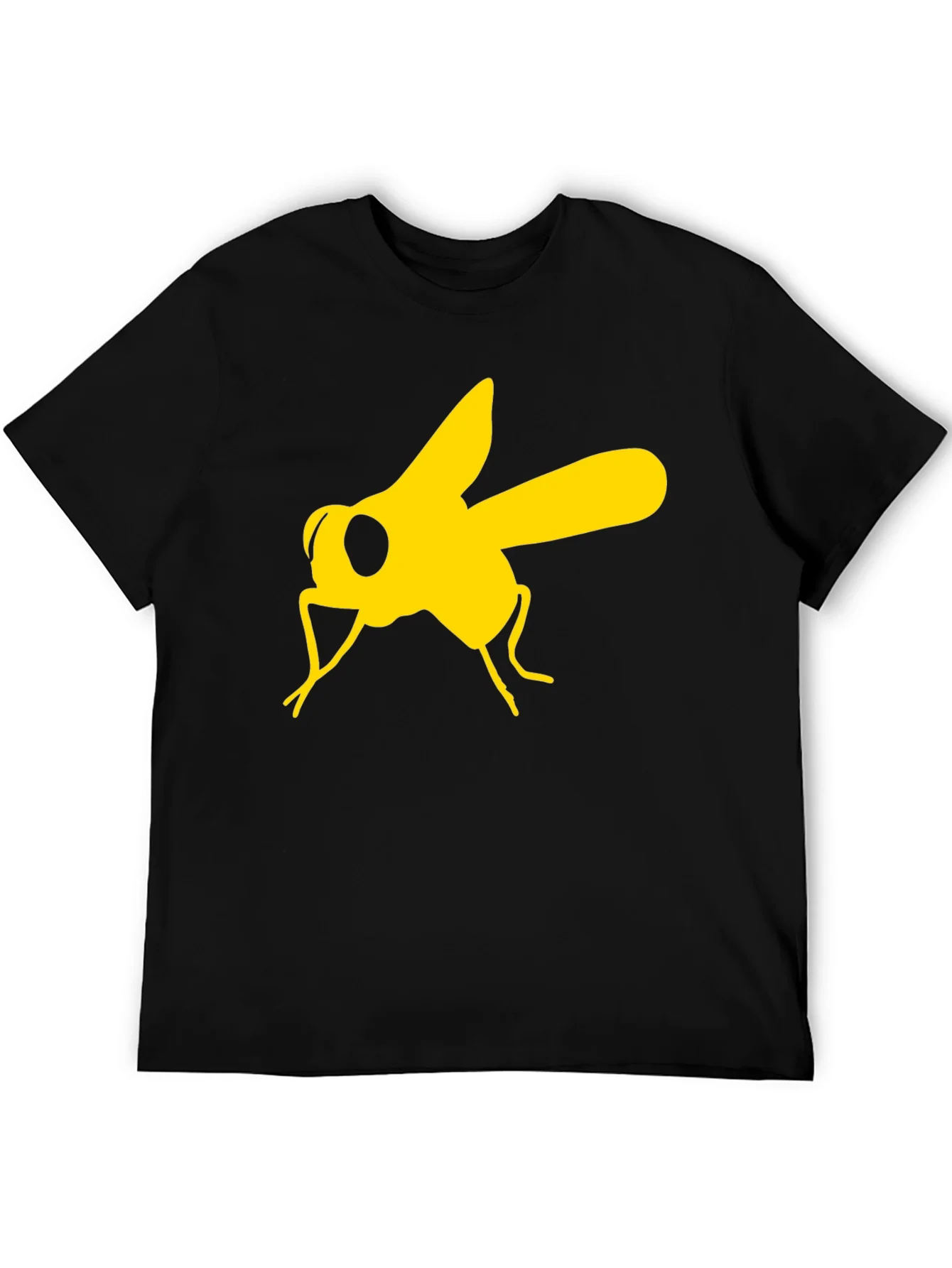 Camiseta Negra con Estampado de Mosca Amarilla