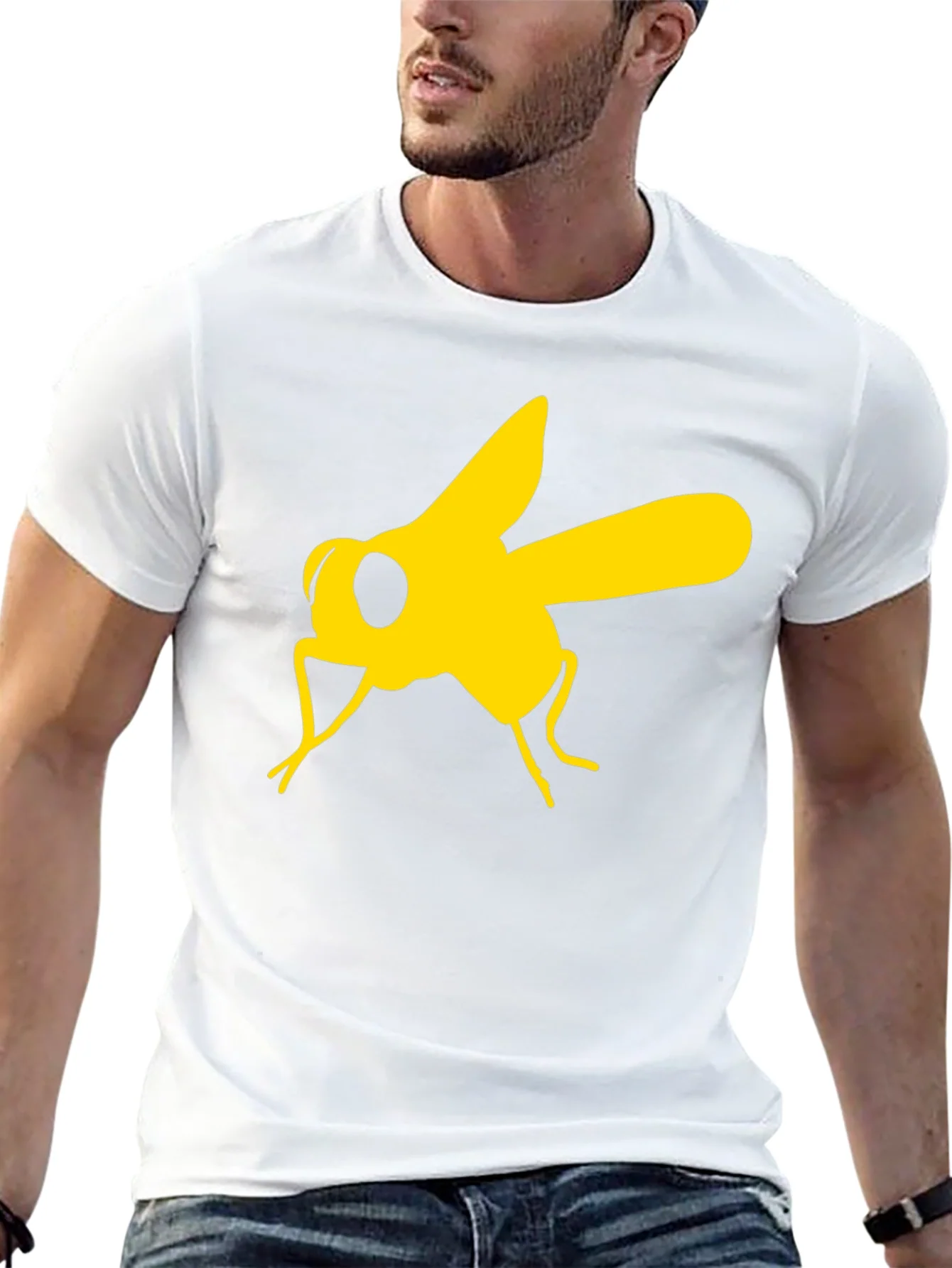 Camiseta Negra con Estampado de Mosca Amarilla