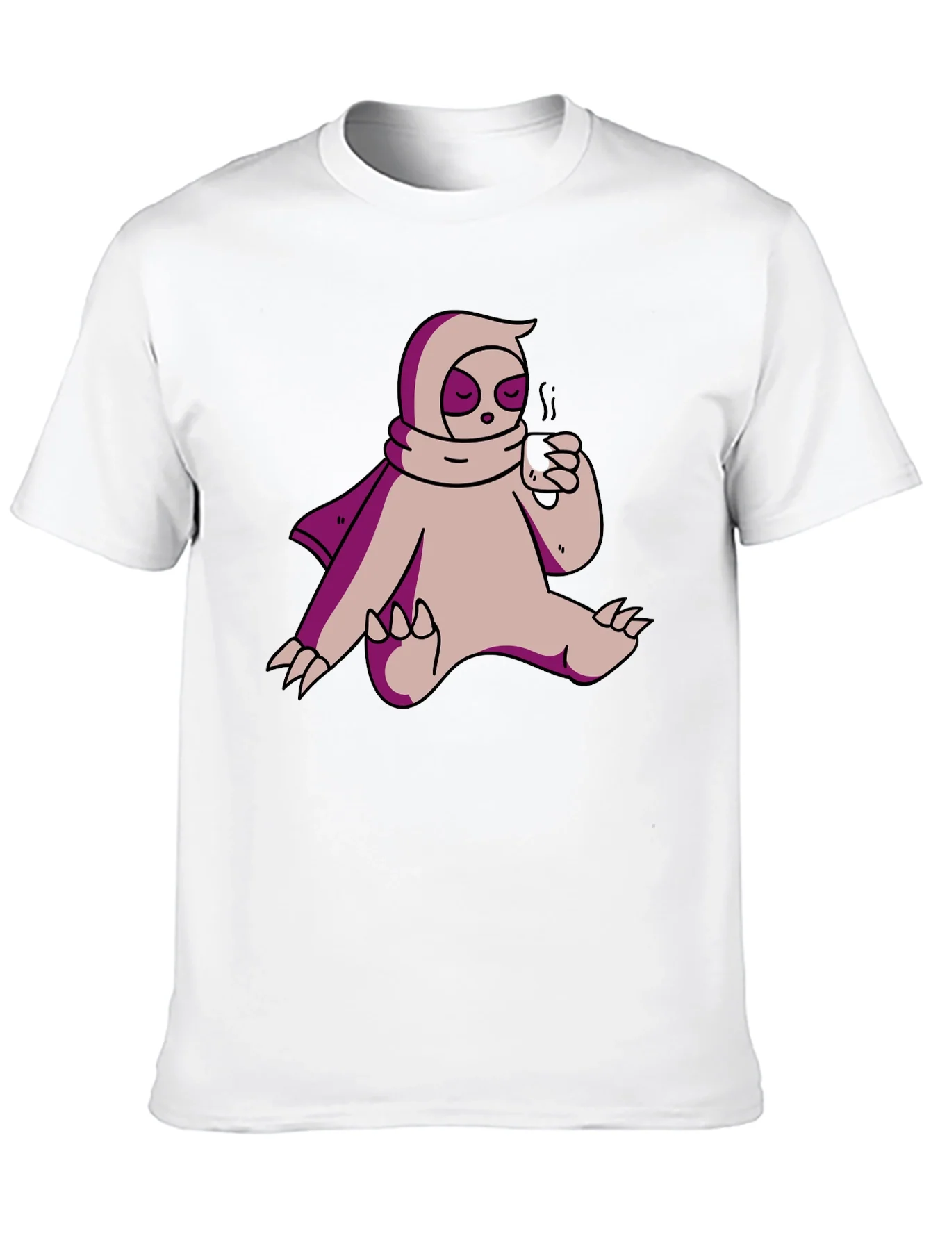 Camiseta Negra con Dise?o de Oso Perezoso Bebiendo Caf¨¦