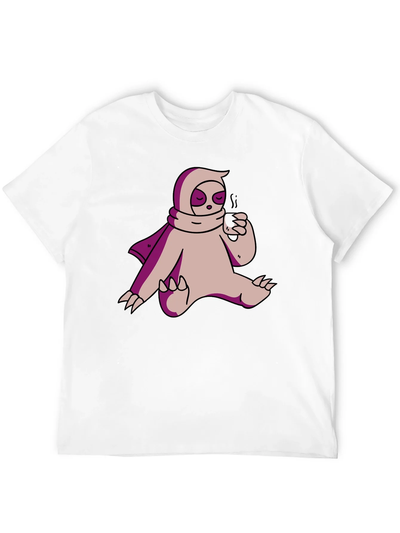 Camiseta Negra con Dise?o de Oso Perezoso Bebiendo Caf¨¦