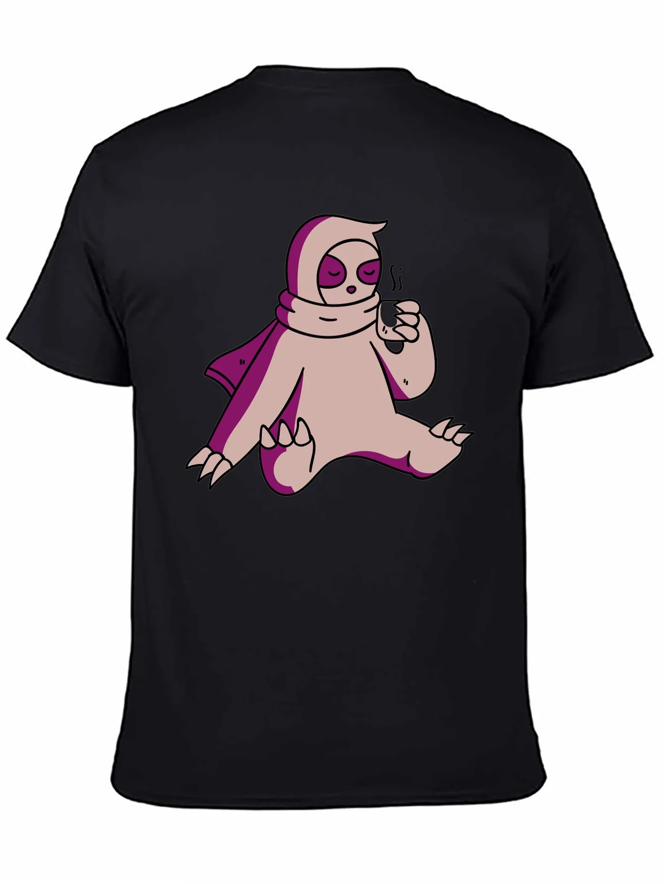 Camiseta Negra con Dise?o de Oso Perezoso Bebiendo Caf¨¦