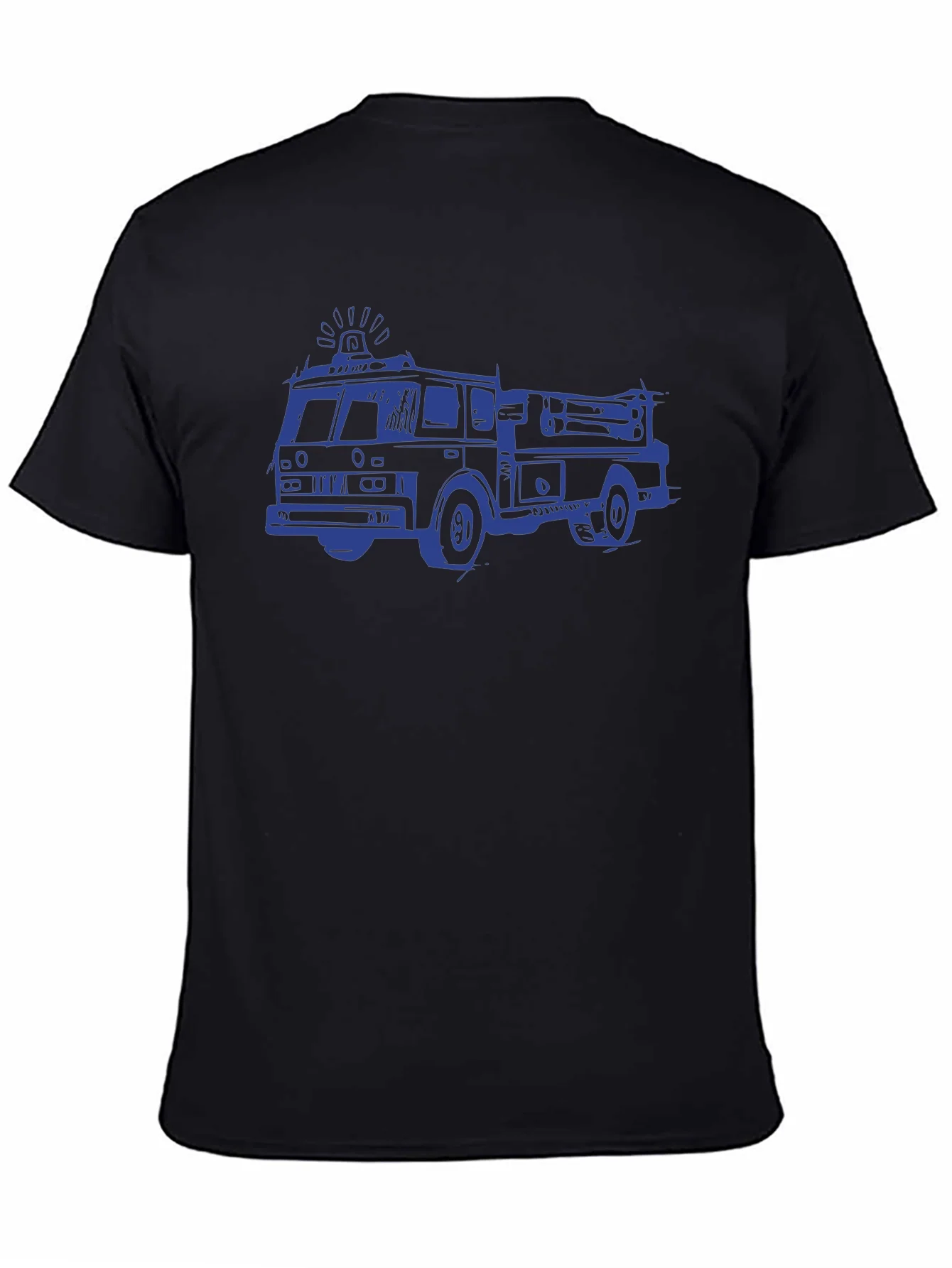 Camiseta Negra con Dibujo de Cami¨®n de Bomberos Azul