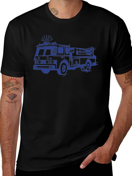 Camiseta Negra con Dibujo de Cami¨®n de Bomberos Azul