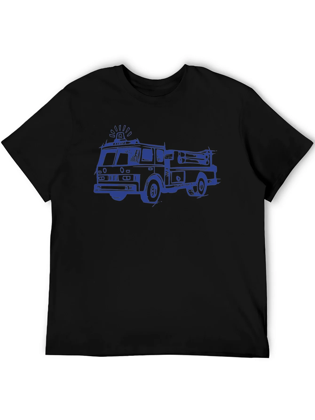 Camiseta Negra con Dibujo de Cami¨®n de Bomberos Azul