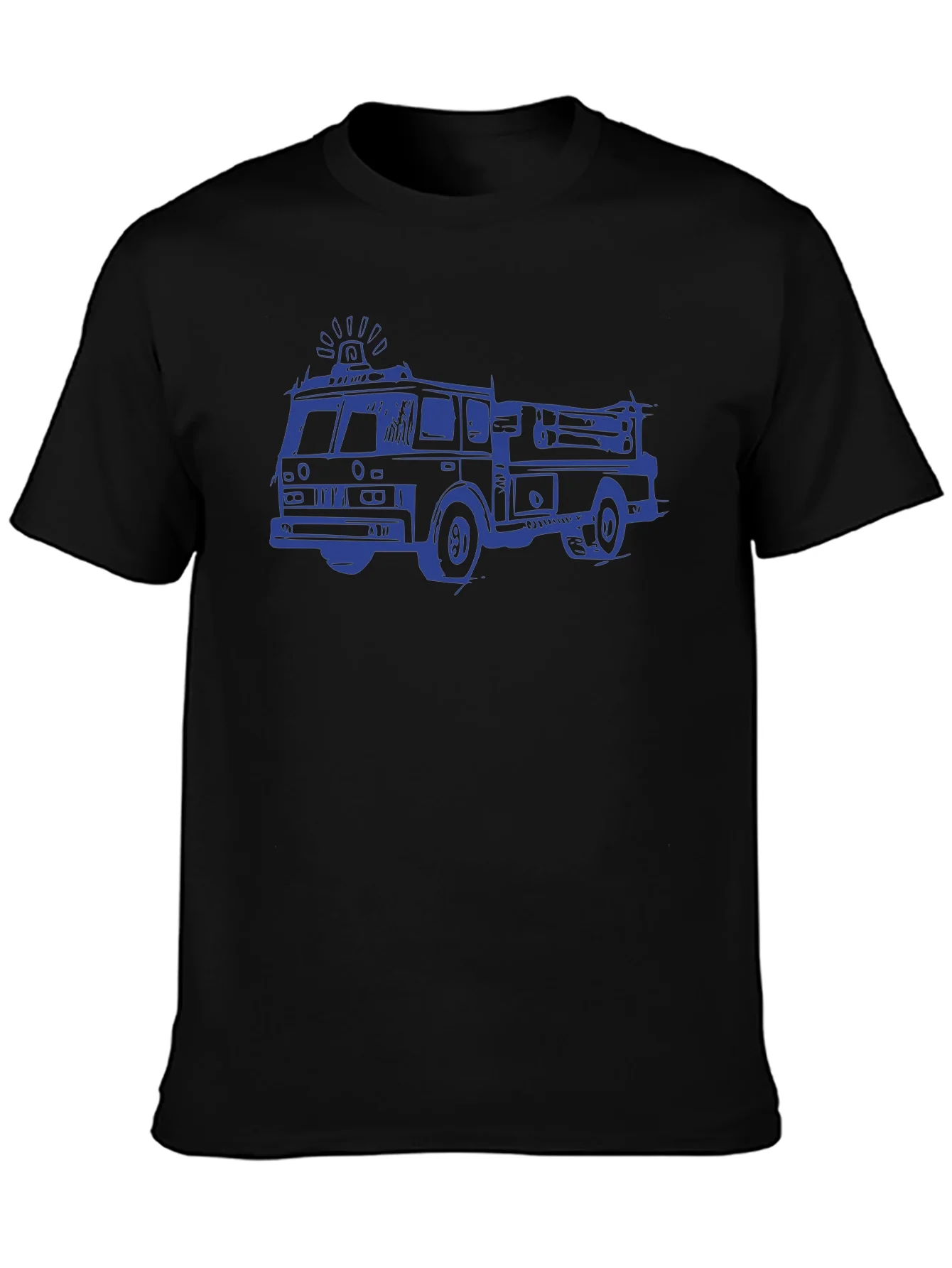 Camiseta Negra con Dibujo de Cami¨®n de Bomberos Azul