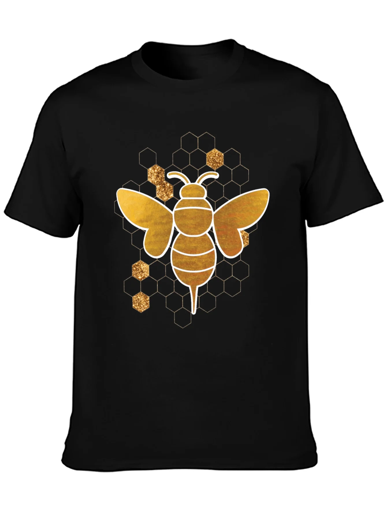 Camiseta Negra Abeja Dorada Dise?o Panal Hombre