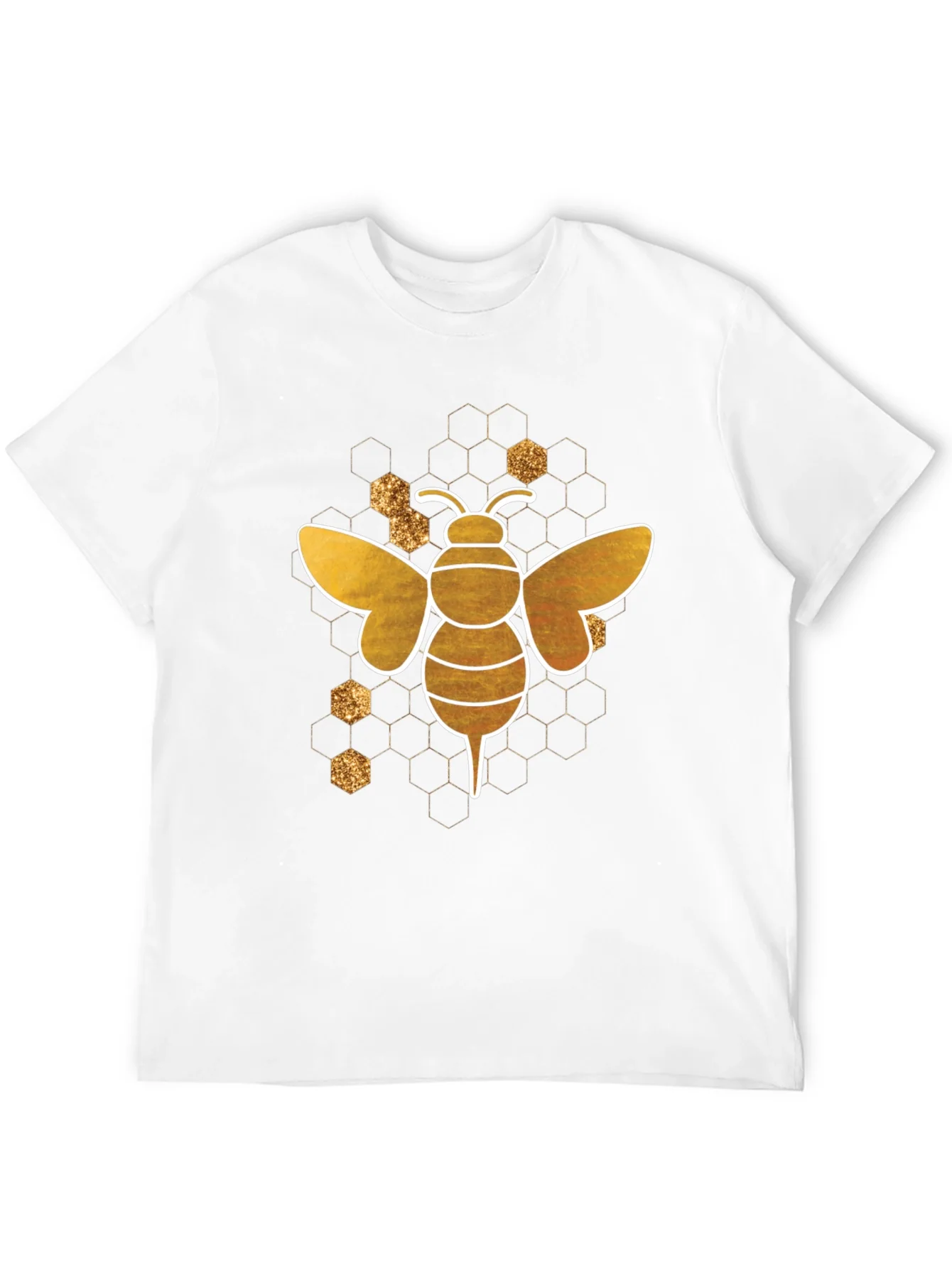 Camiseta Negra Abeja Dorada Dise?o Panal Hombre