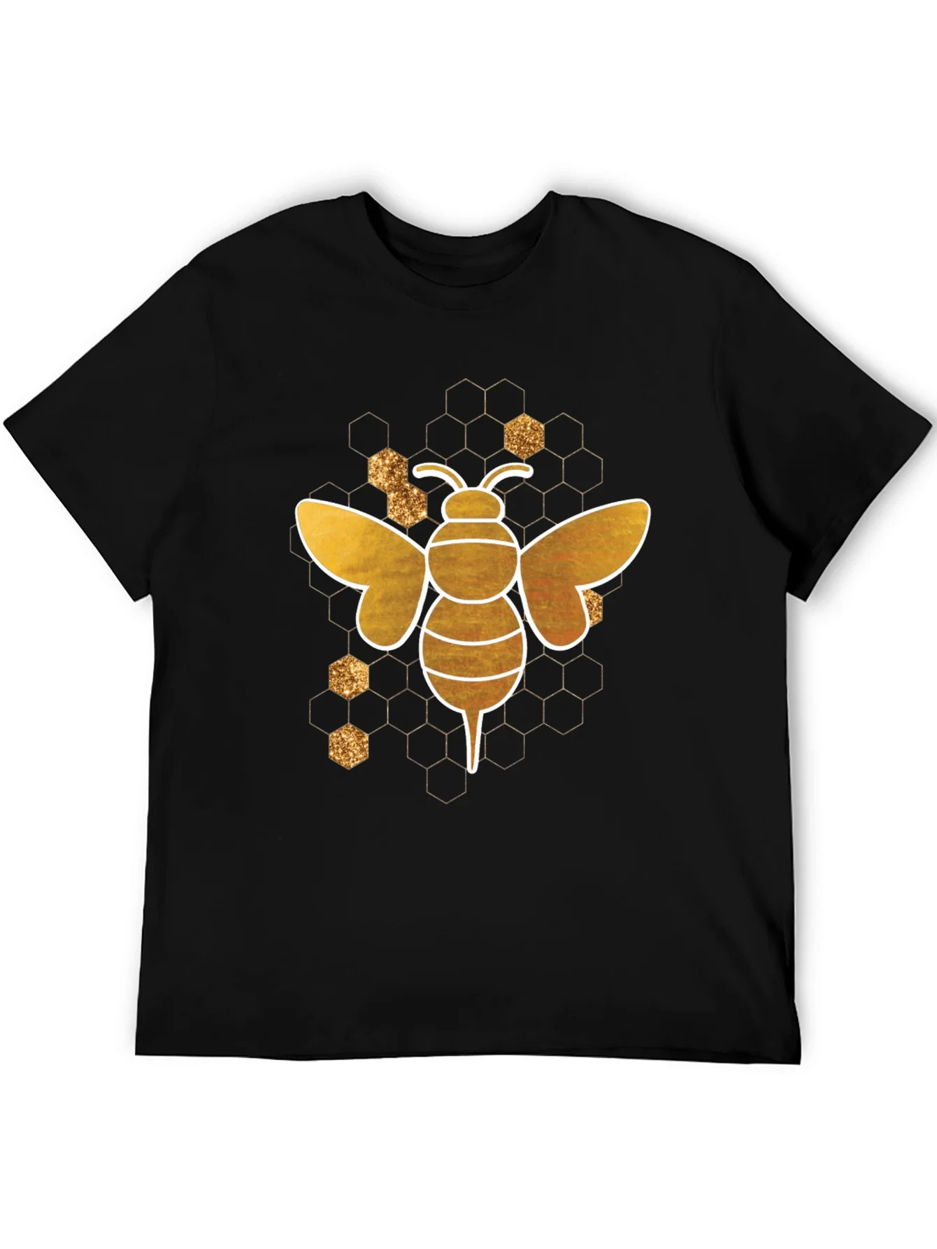 Camiseta Negra Abeja Dorada Dise?o Panal Hombre