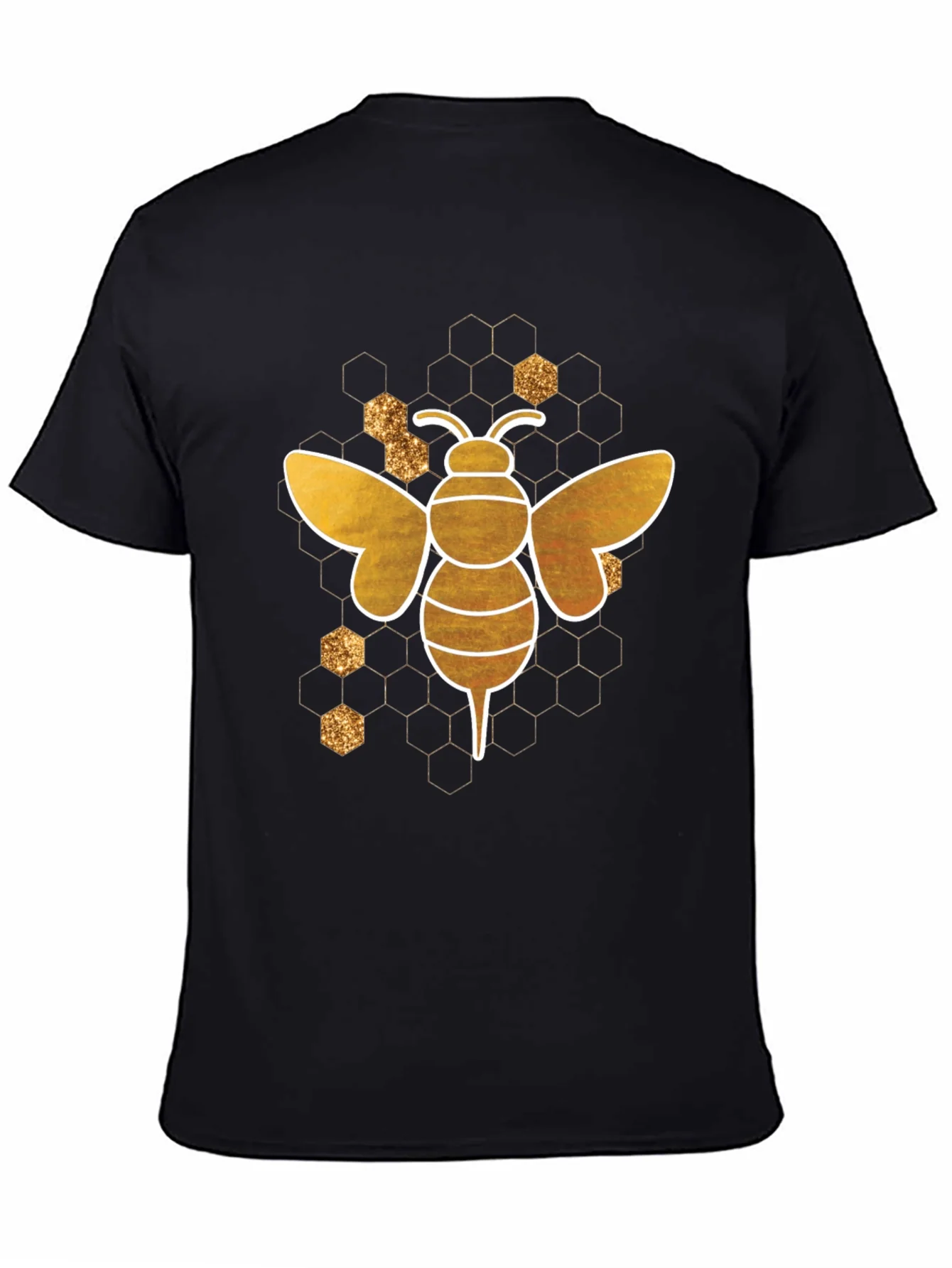 Camiseta Negra Abeja Dorada Dise?o Panal Hombre