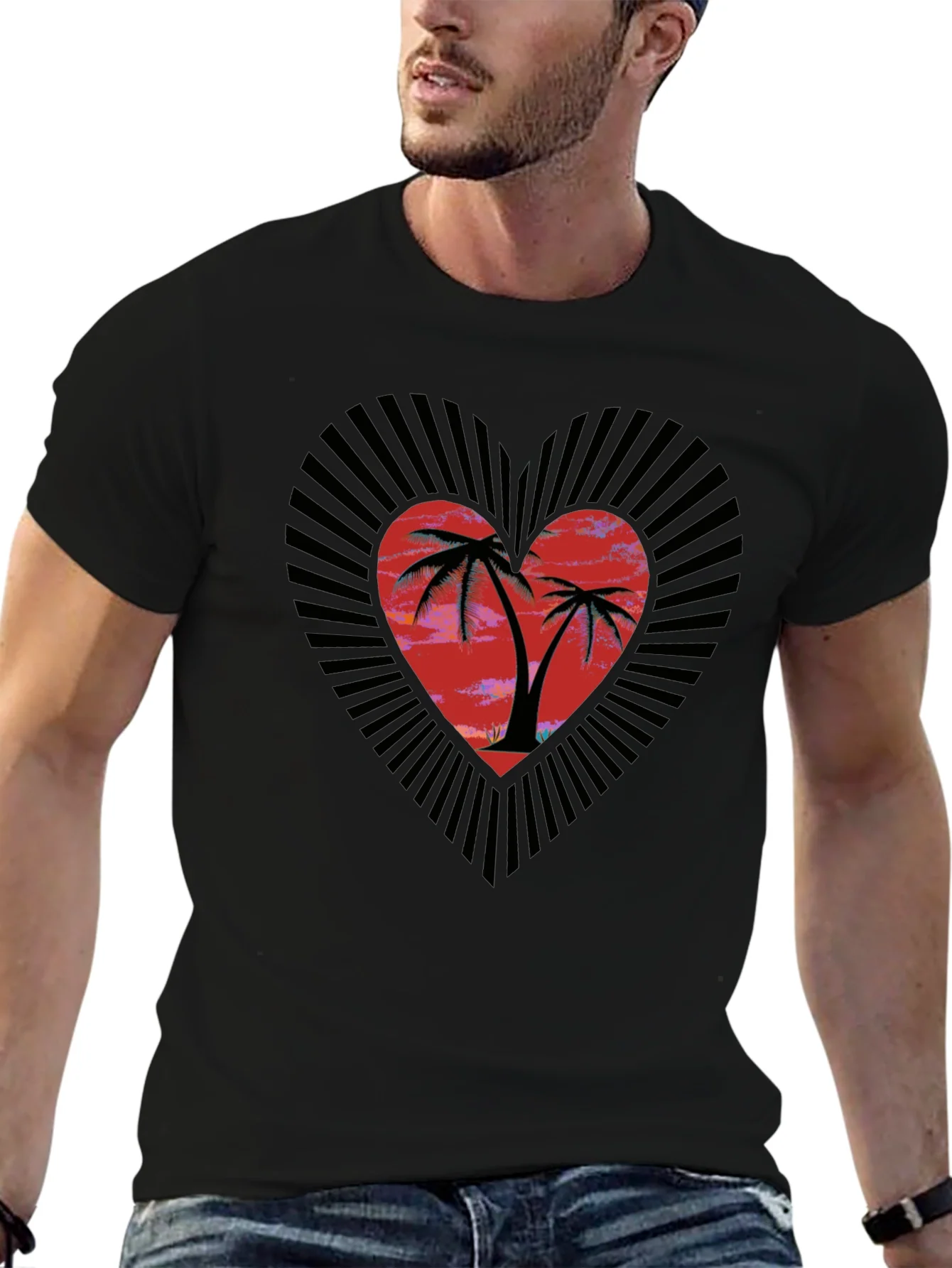 Rebbecca Tropical Heart Palm Tree Graphic Tee