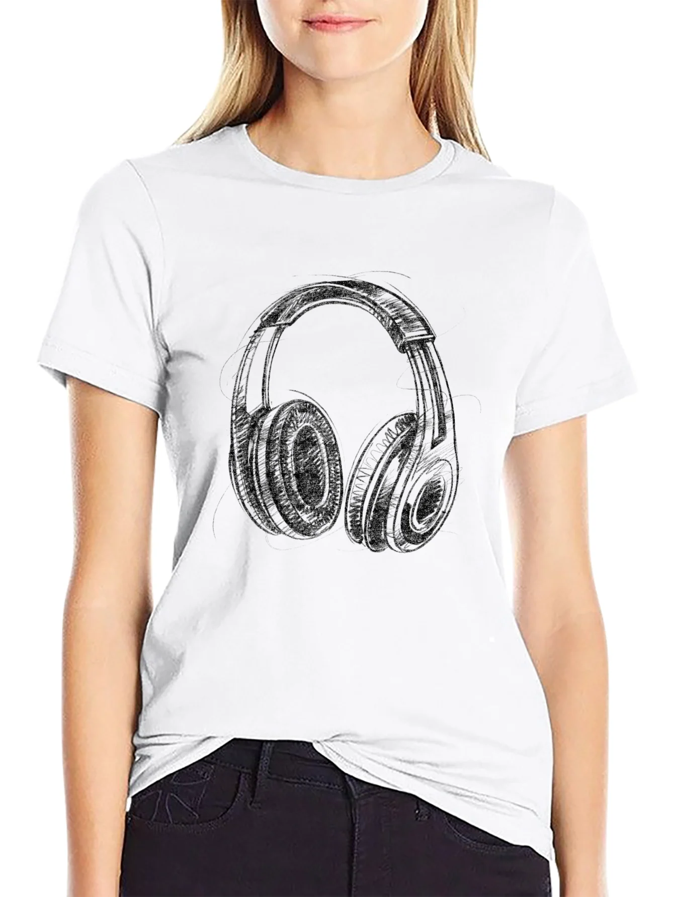 Camiseta Negra con Dise?o de Auriculares
