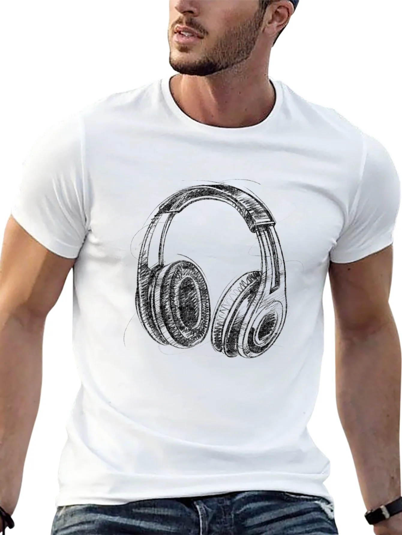 Camiseta Negra con Dise?o de Auriculares