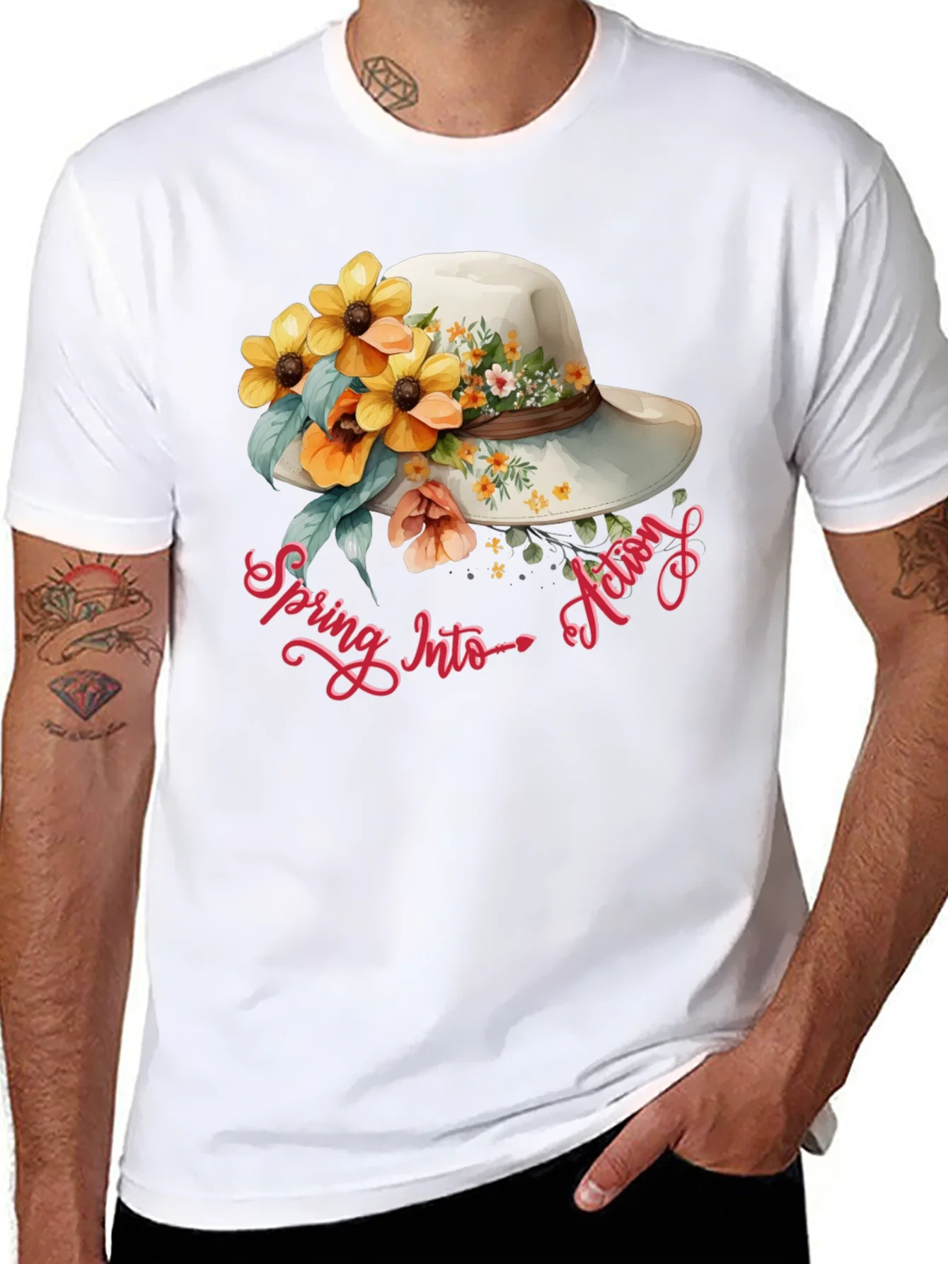 Rebbecca Floral Hat Spring Into Action Graphic Tee