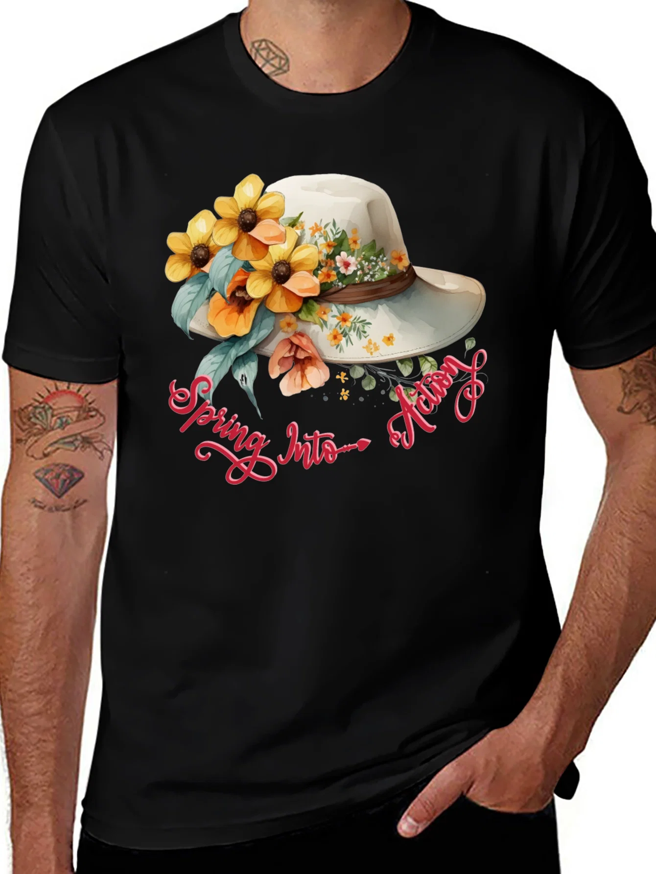 Rebbecca Floral Hat Spring Into Action Graphic Tee