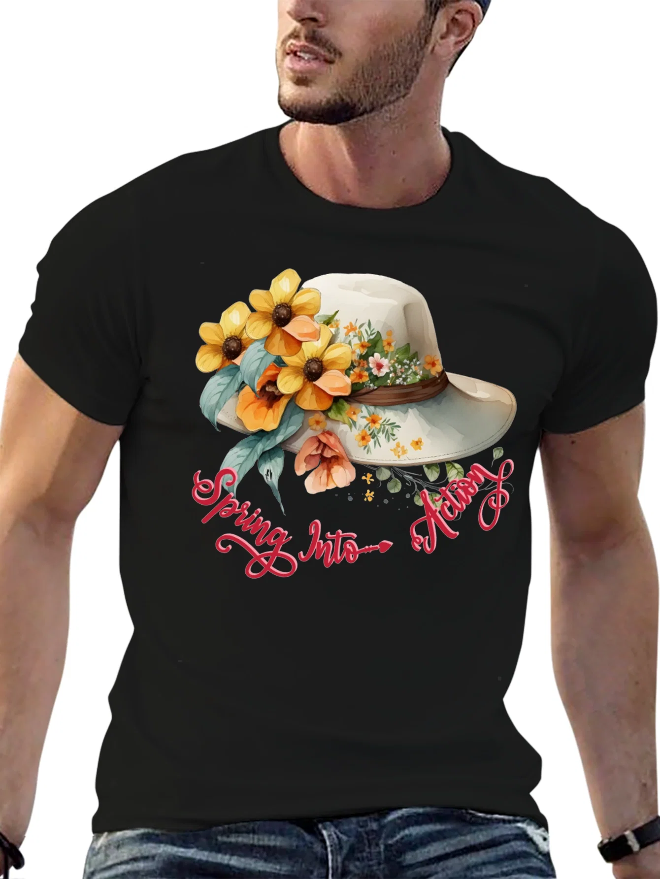 Rebbecca Floral Hat Spring Into Action Graphic Tee