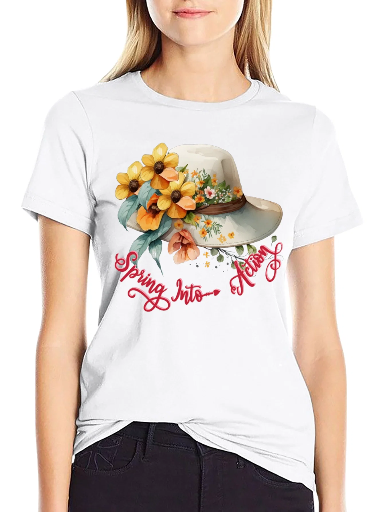 Rebbecca Floral Hat Spring Into Action Graphic Tee