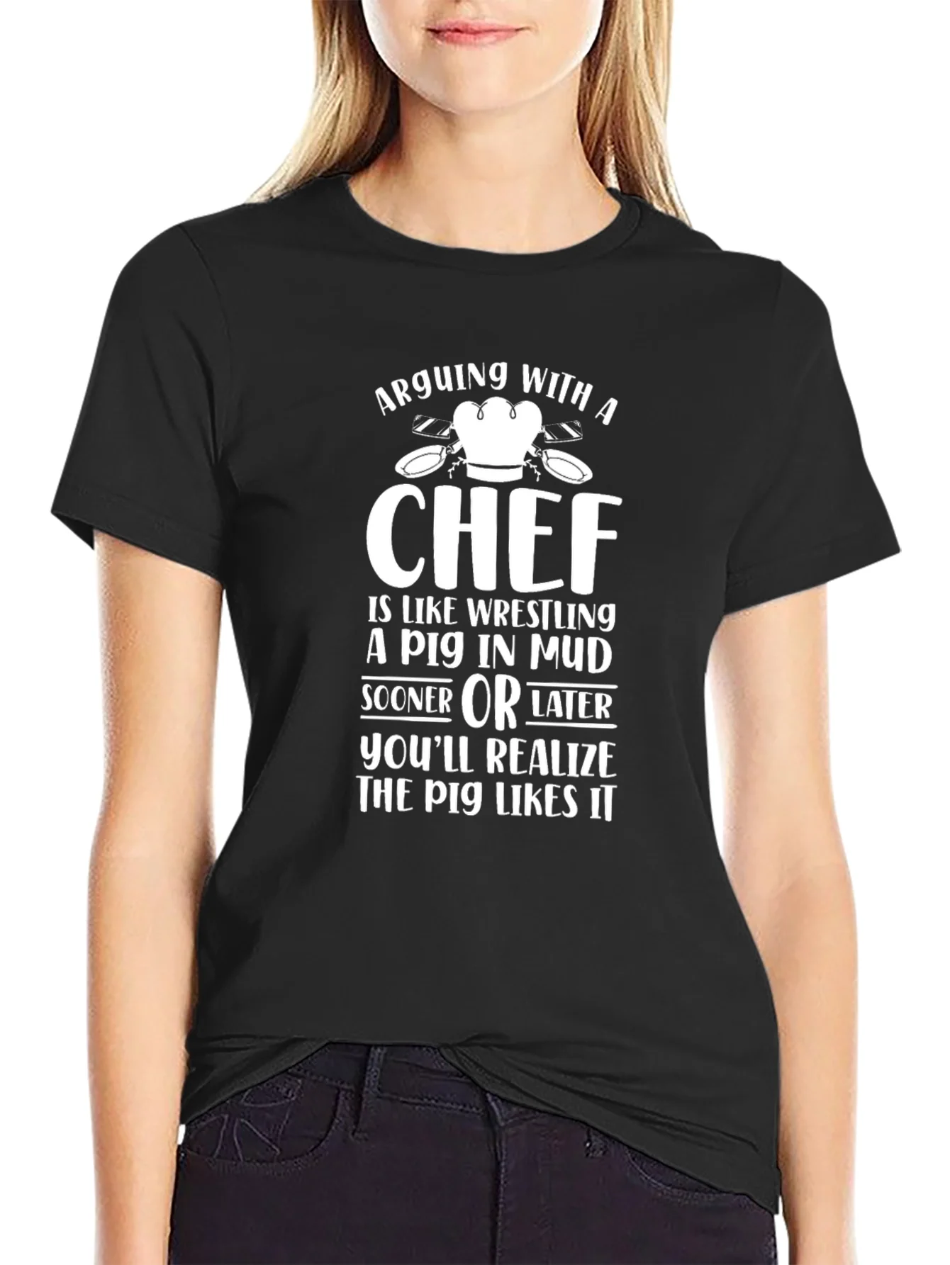 Rebbecca Arguing with a Chef Funny T-Shirt