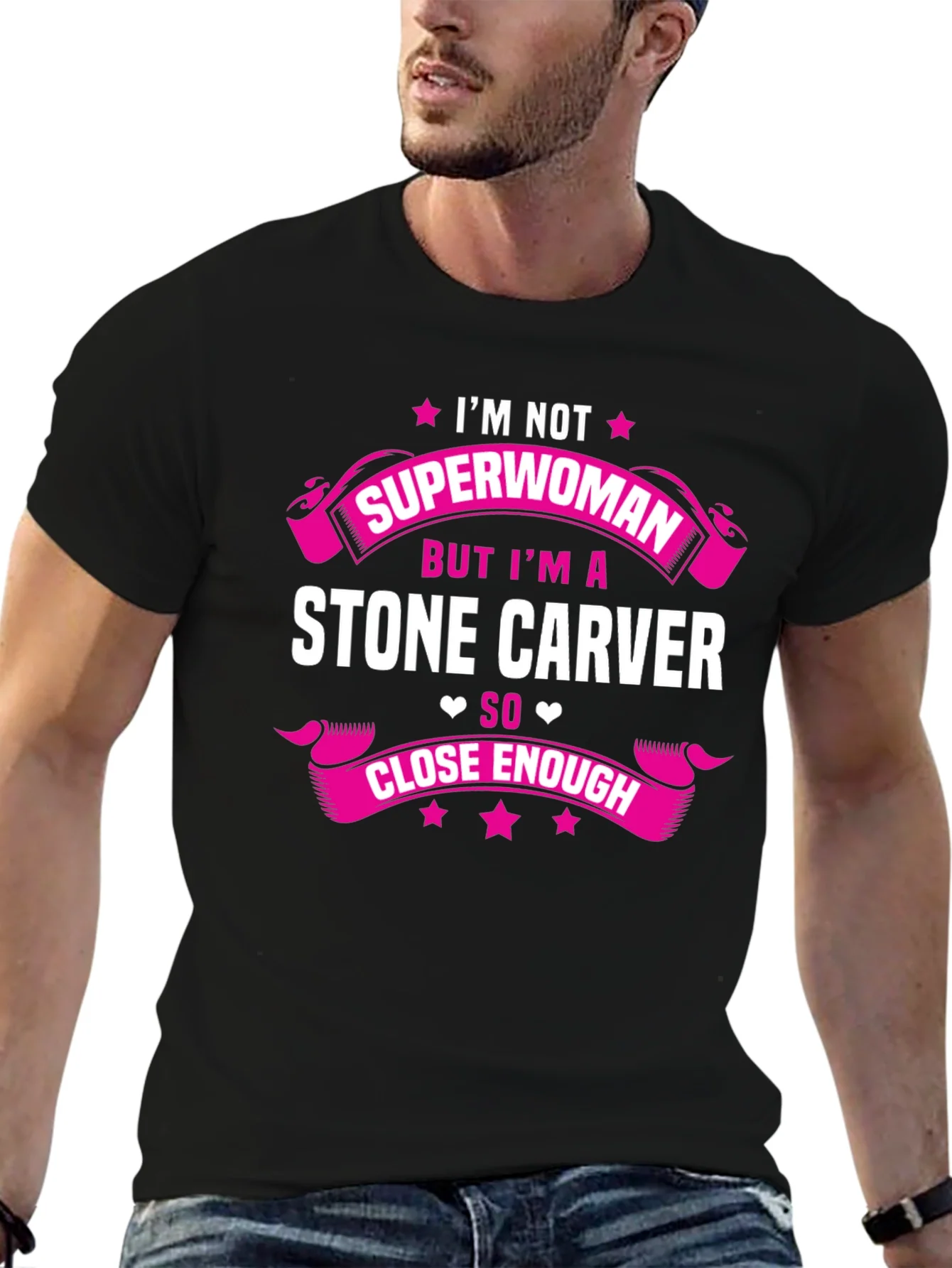 Camiseta Negra con Estampado Stone Carver