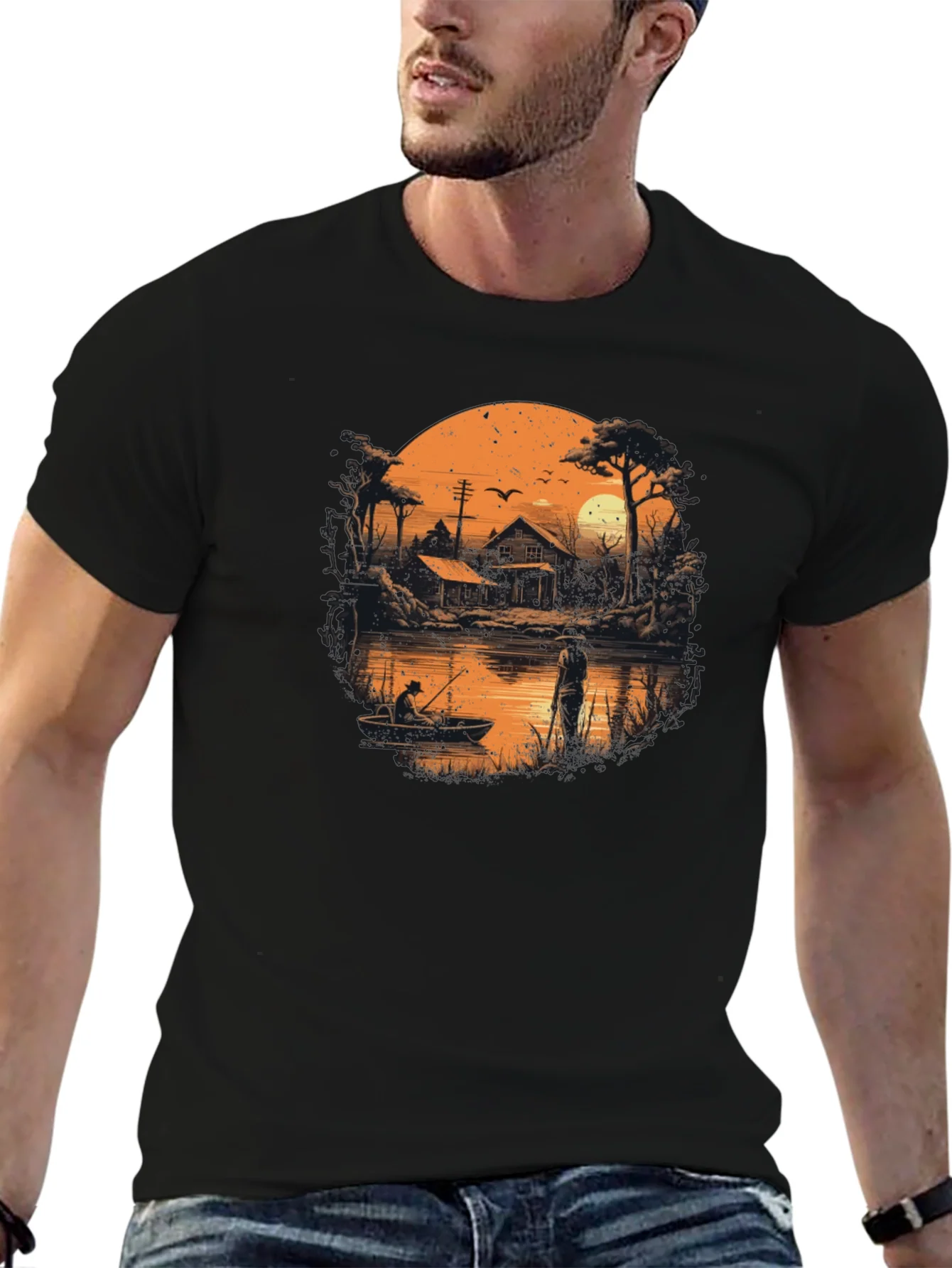 Rebbecca Fishing at Sunset Graphic T-Shirt