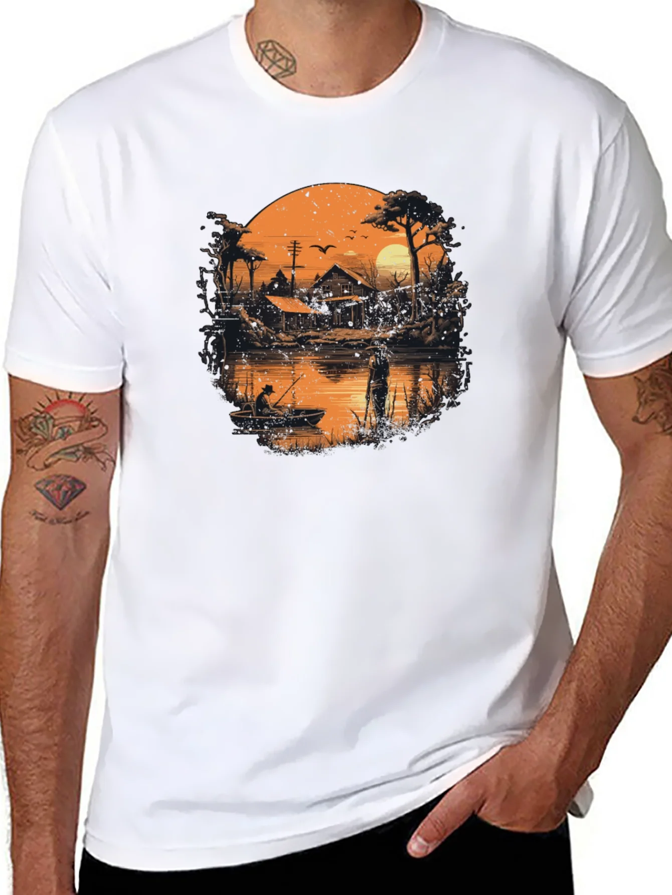 Rebbecca Fishing at Sunset Graphic T-Shirt