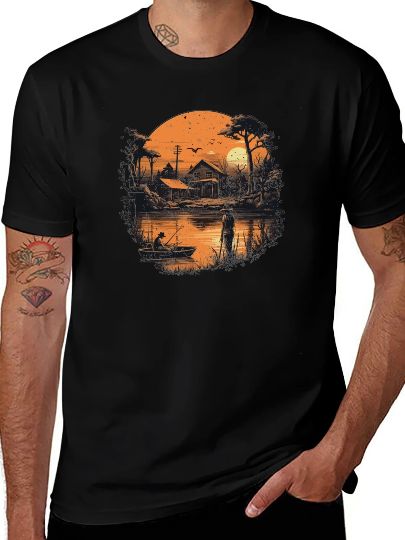 Rebbecca Fishing at Sunset Graphic T-Shirt