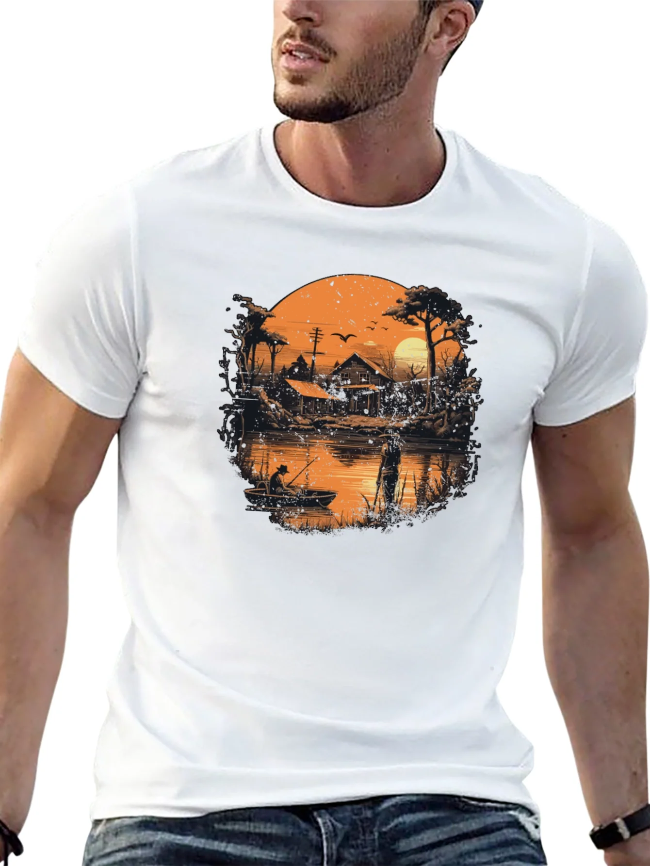 Rebbecca Fishing at Sunset Graphic T-Shirt