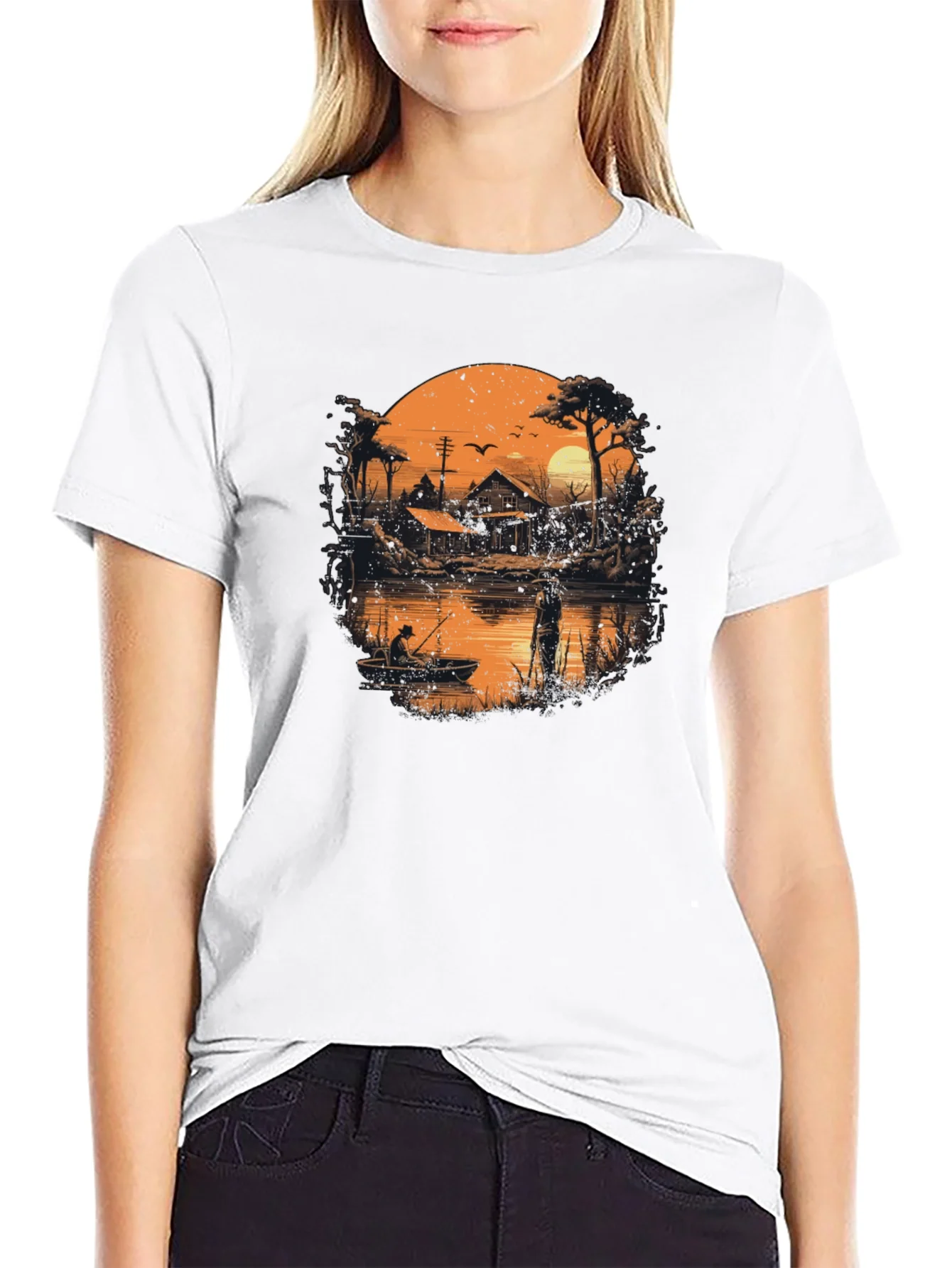Rebbecca Fishing at Sunset Graphic T-Shirt