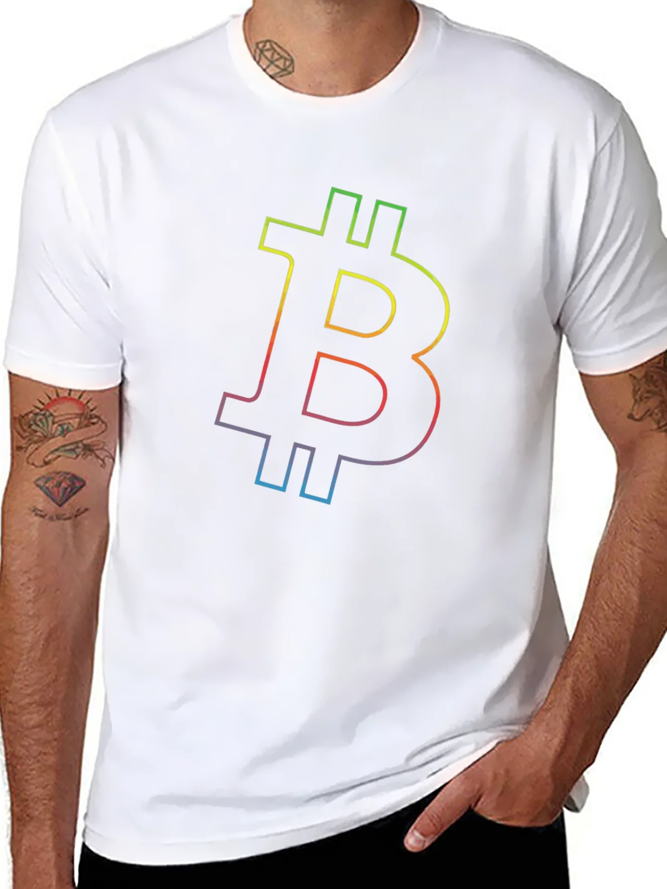 Rebbecca Bitcoin Rainbow Outline Black T-Shirt