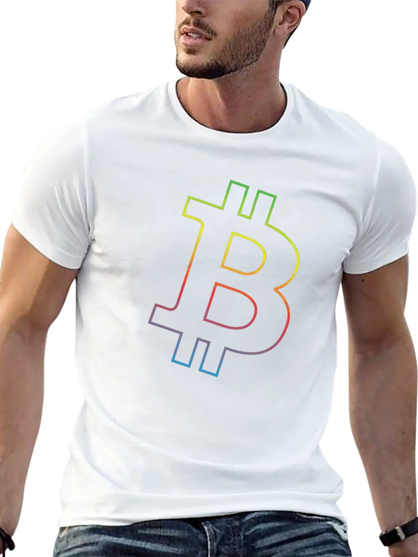 Rebbecca Bitcoin Rainbow Outline Black T-Shirt