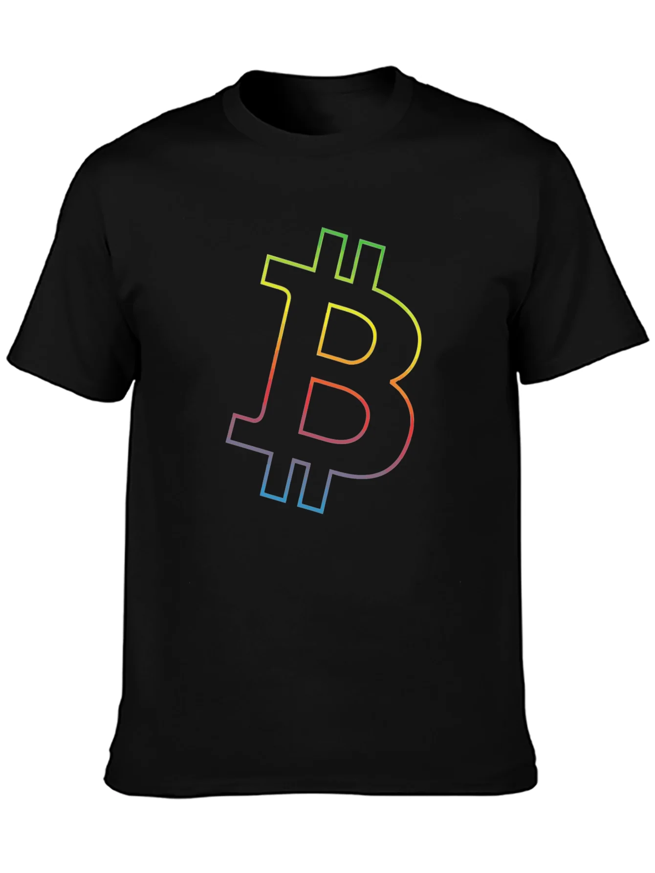 Rebbecca Bitcoin Rainbow Outline Black T-Shirt