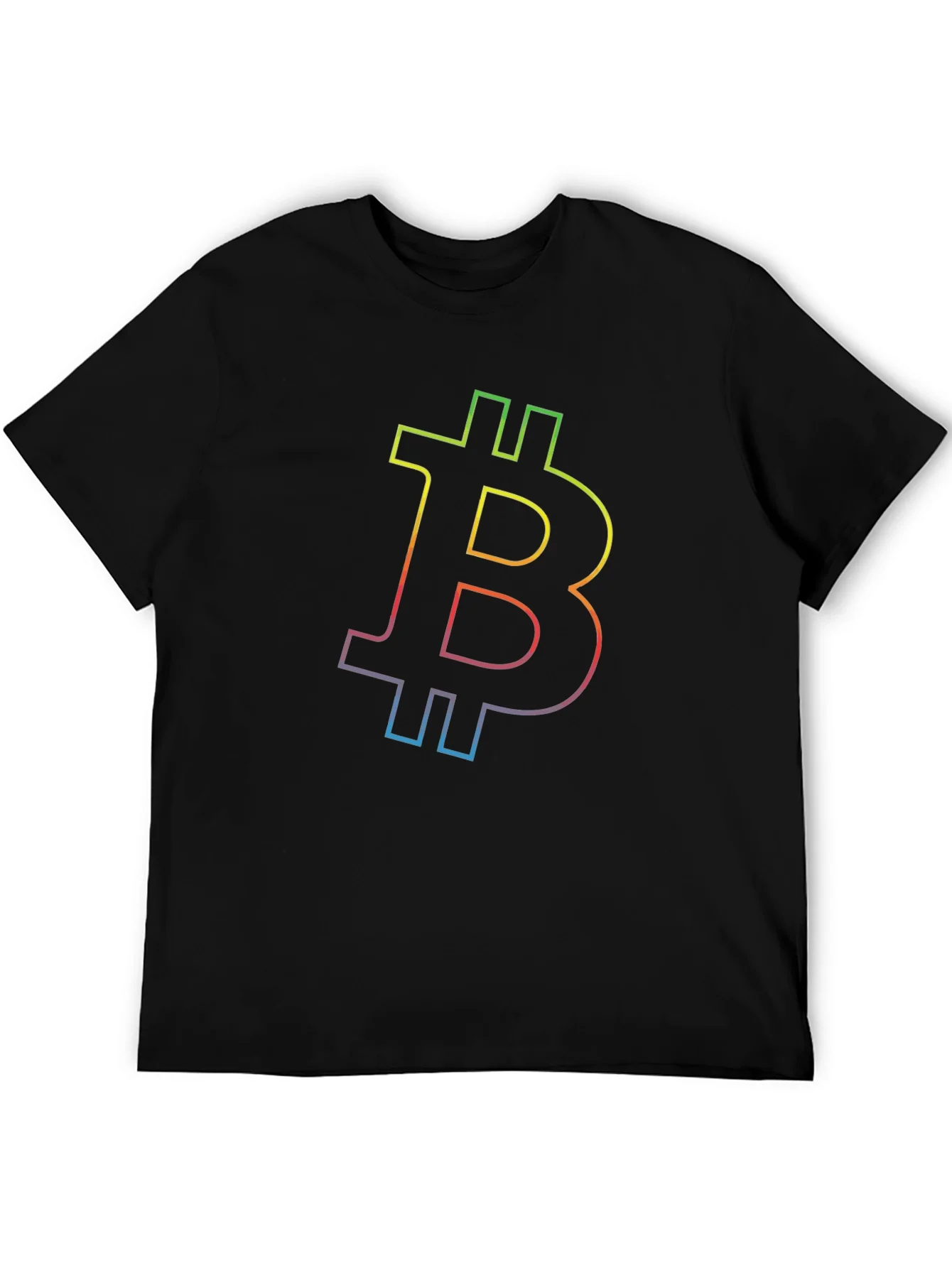 Rebbecca Bitcoin Rainbow Outline Black T-Shirt