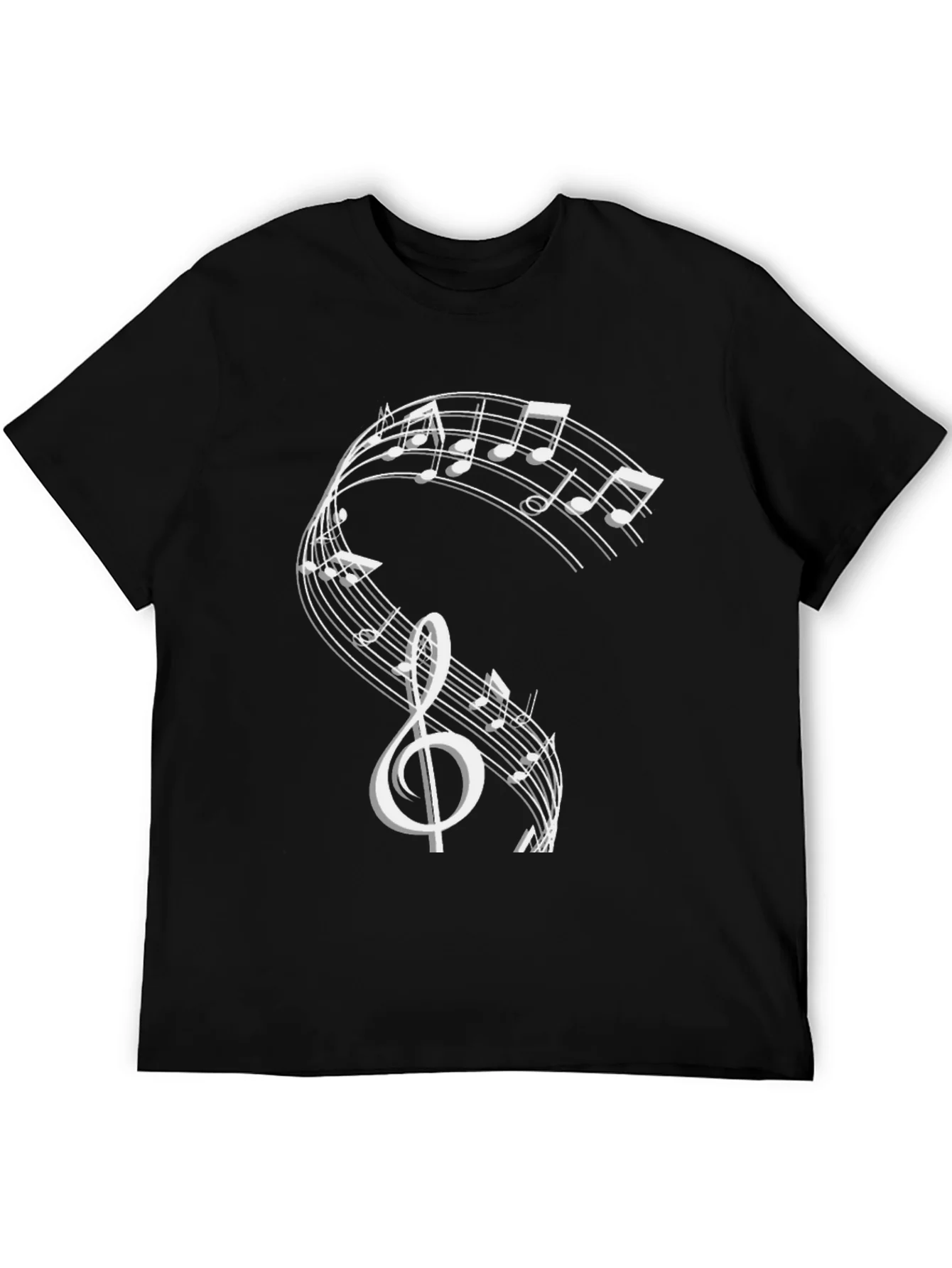Camiseta Negra con Dise?o de Notas Musicales