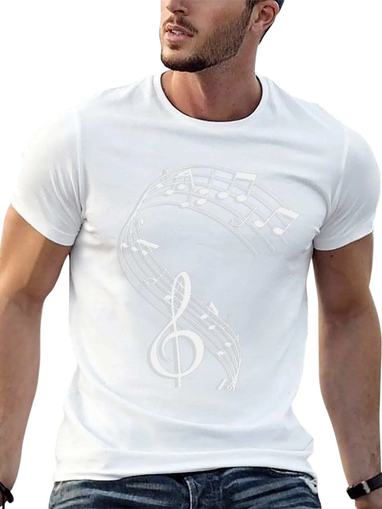 Camiseta Negra con Dise?o de Notas Musicales