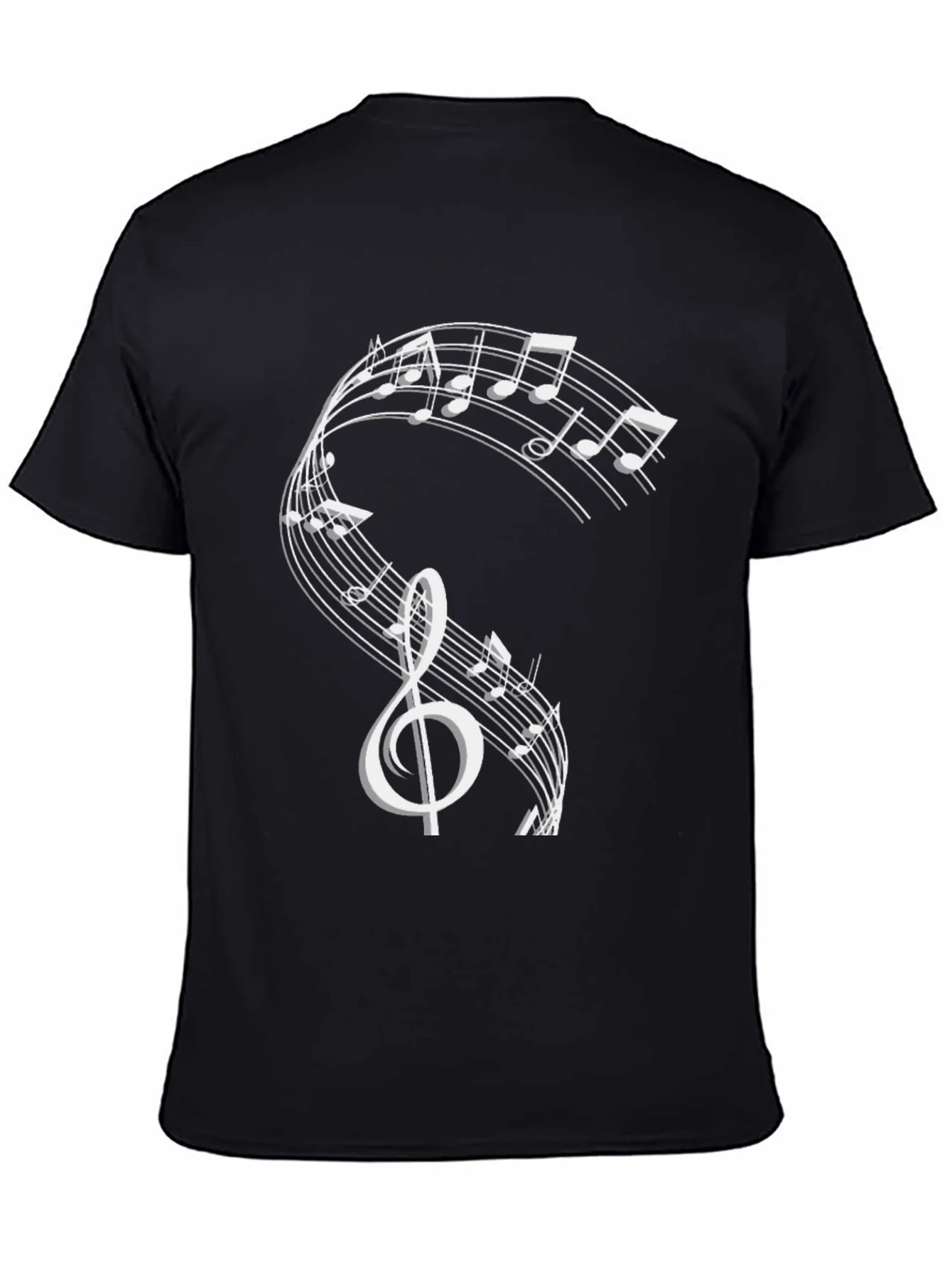 Camiseta Negra con Dise?o de Notas Musicales