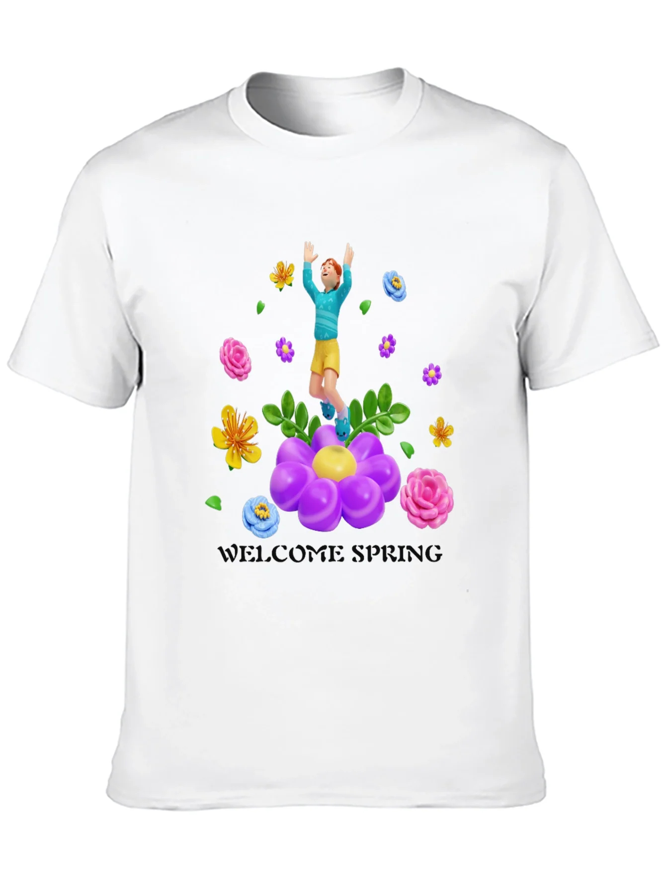 Camiseta Negra con Dise?o Floral y Persona Saltando