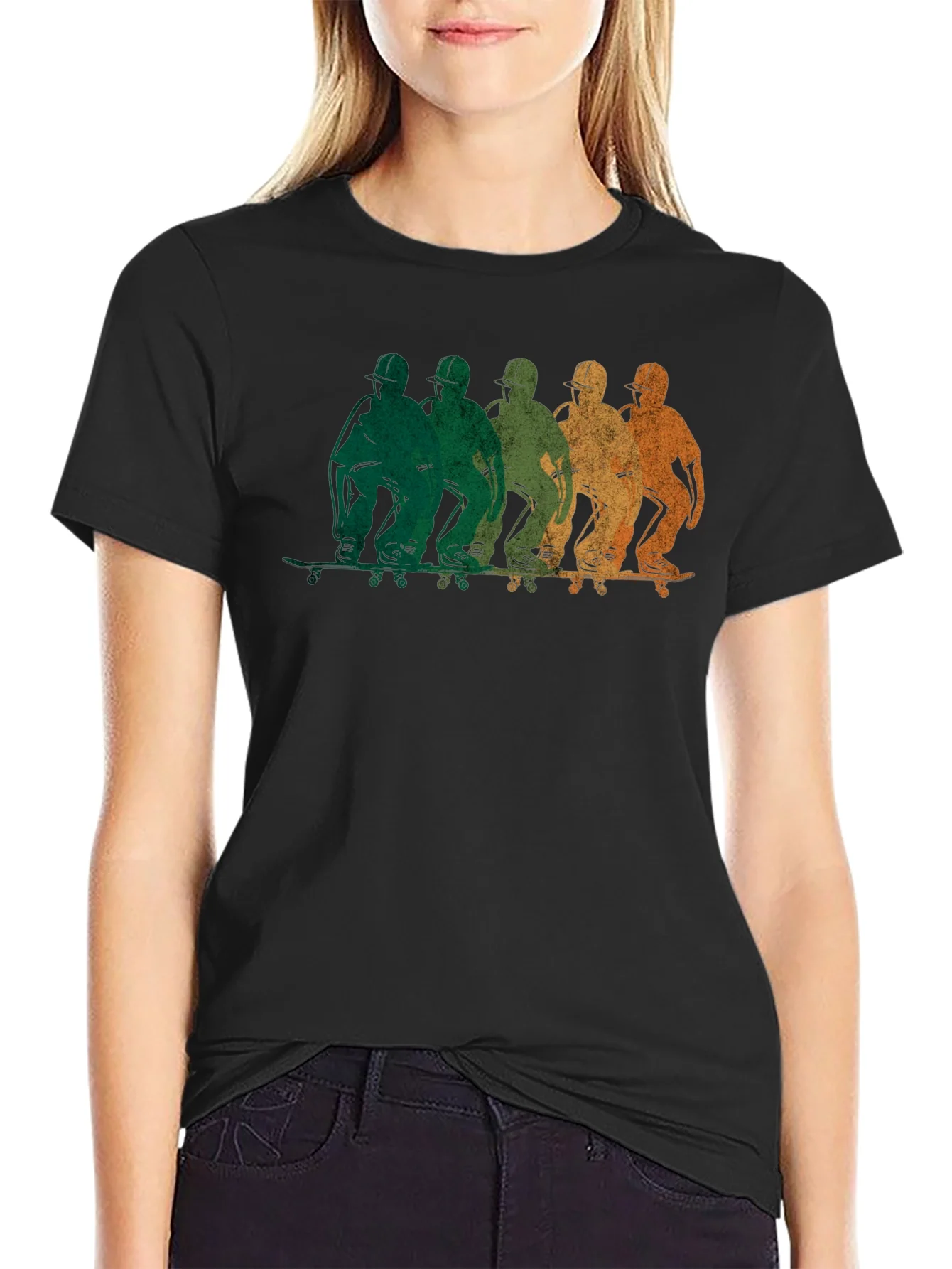 Rebbecca Retro Skateboarder Graphic Black T-Shirt