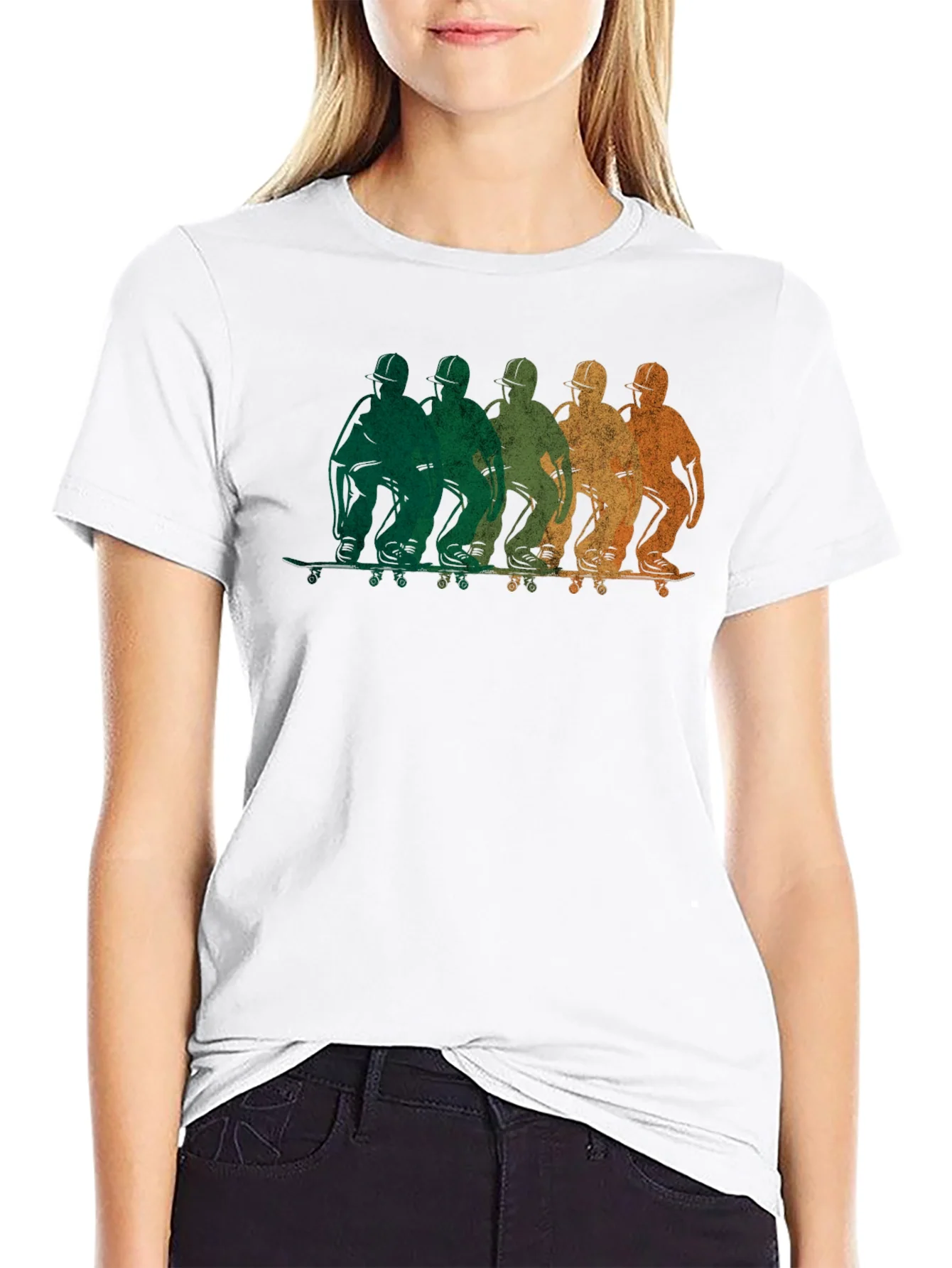 Rebbecca Retro Skateboarder Graphic Black T-Shirt