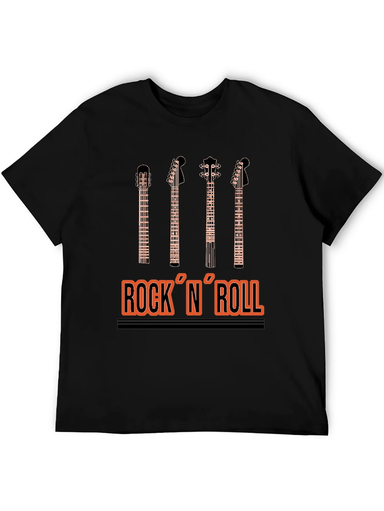 Camiseta Negra Estampado Rock N Roll para Hombre