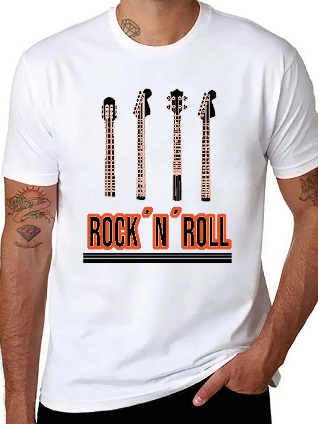 Camiseta Negra Estampado Rock N Roll para Hombre