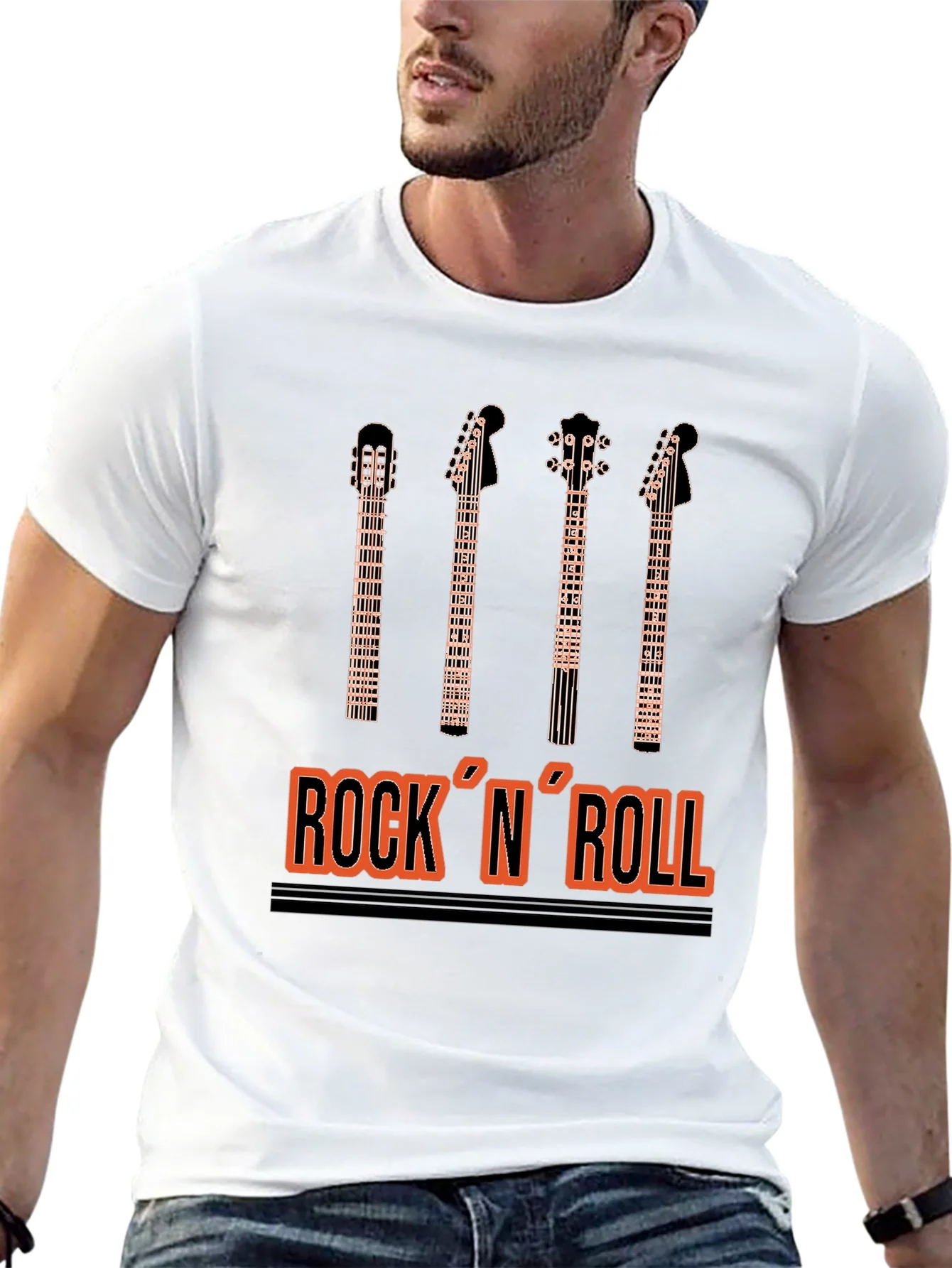 Camiseta Negra Estampado Rock N Roll para Hombre