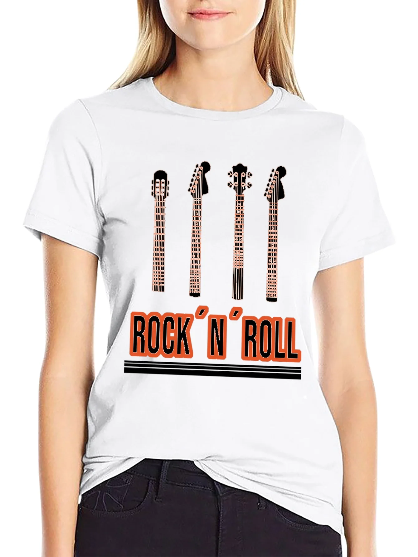 Camiseta Negra Estampado Rock N Roll para Hombre