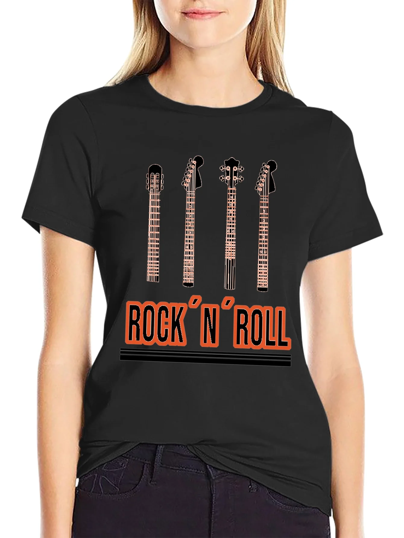 Camiseta Negra Estampado Rock N Roll para Hombre