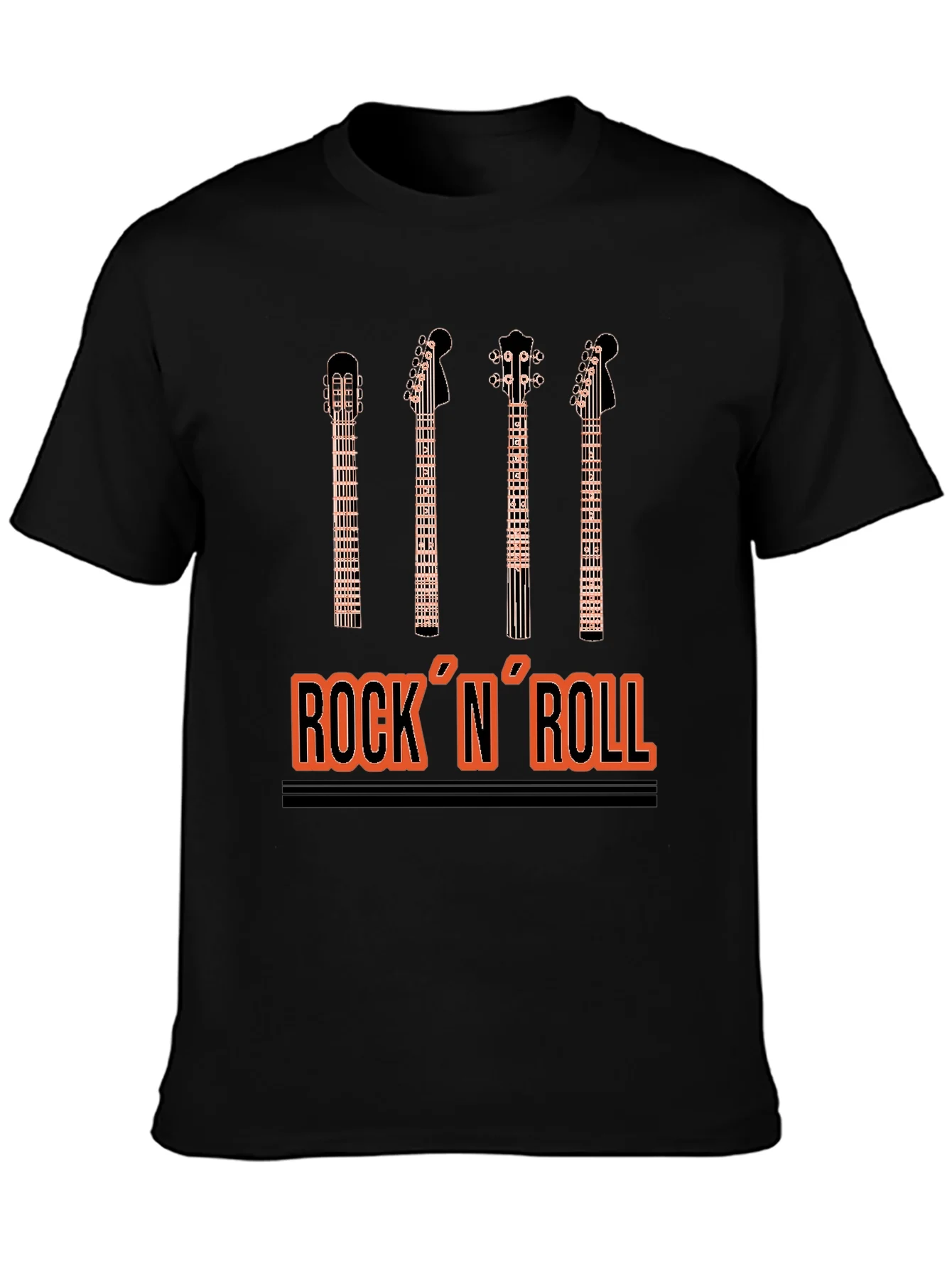 Camiseta Negra Estampado Rock N Roll para Hombre