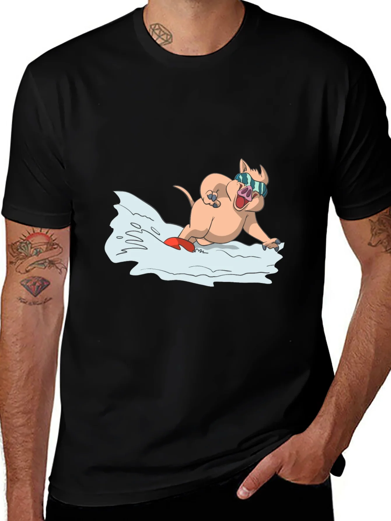 Rebbecca Cool Pig Snowboarding T-Shirt - Black