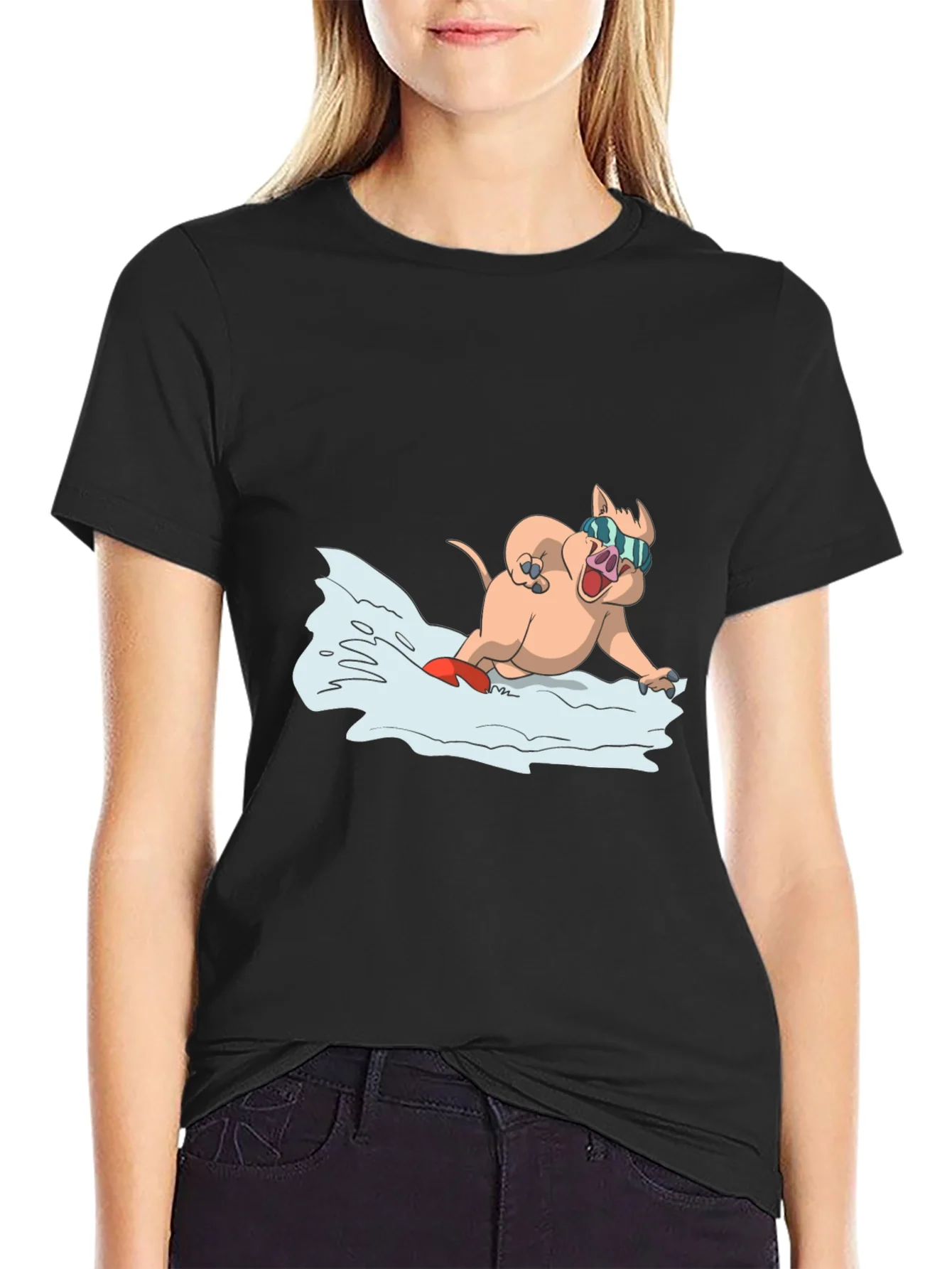 Rebbecca Cool Pig Snowboarding T-Shirt - Black