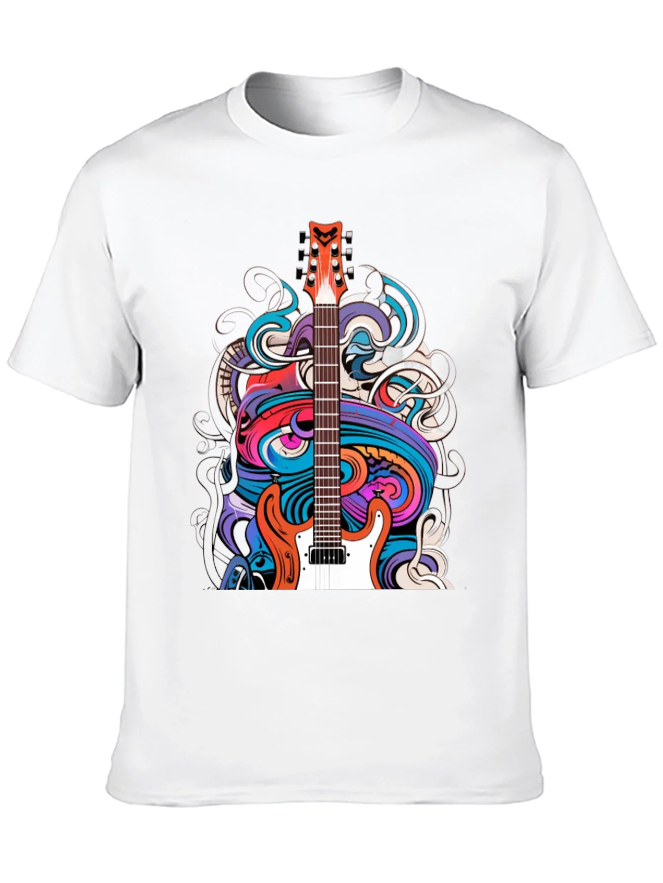 Camiseta Negra con Dise?o de Guitarra Psicod¨¦lica