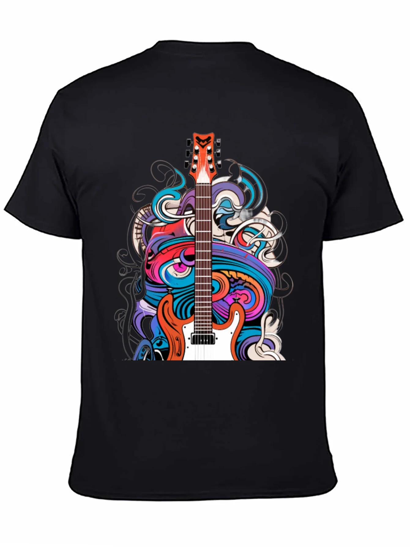 Camiseta Negra con Dise?o de Guitarra Psicod¨¦lica