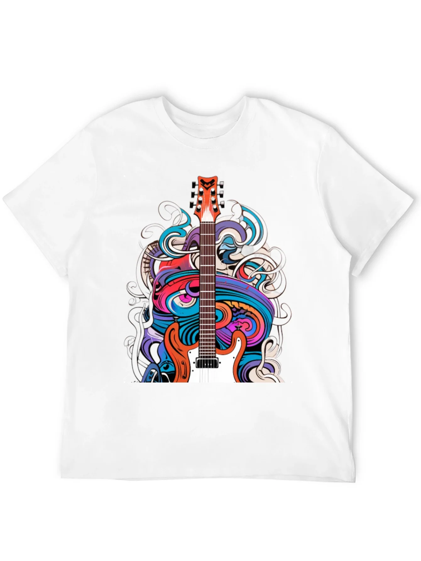 Camiseta Negra con Dise?o de Guitarra Psicod¨¦lica