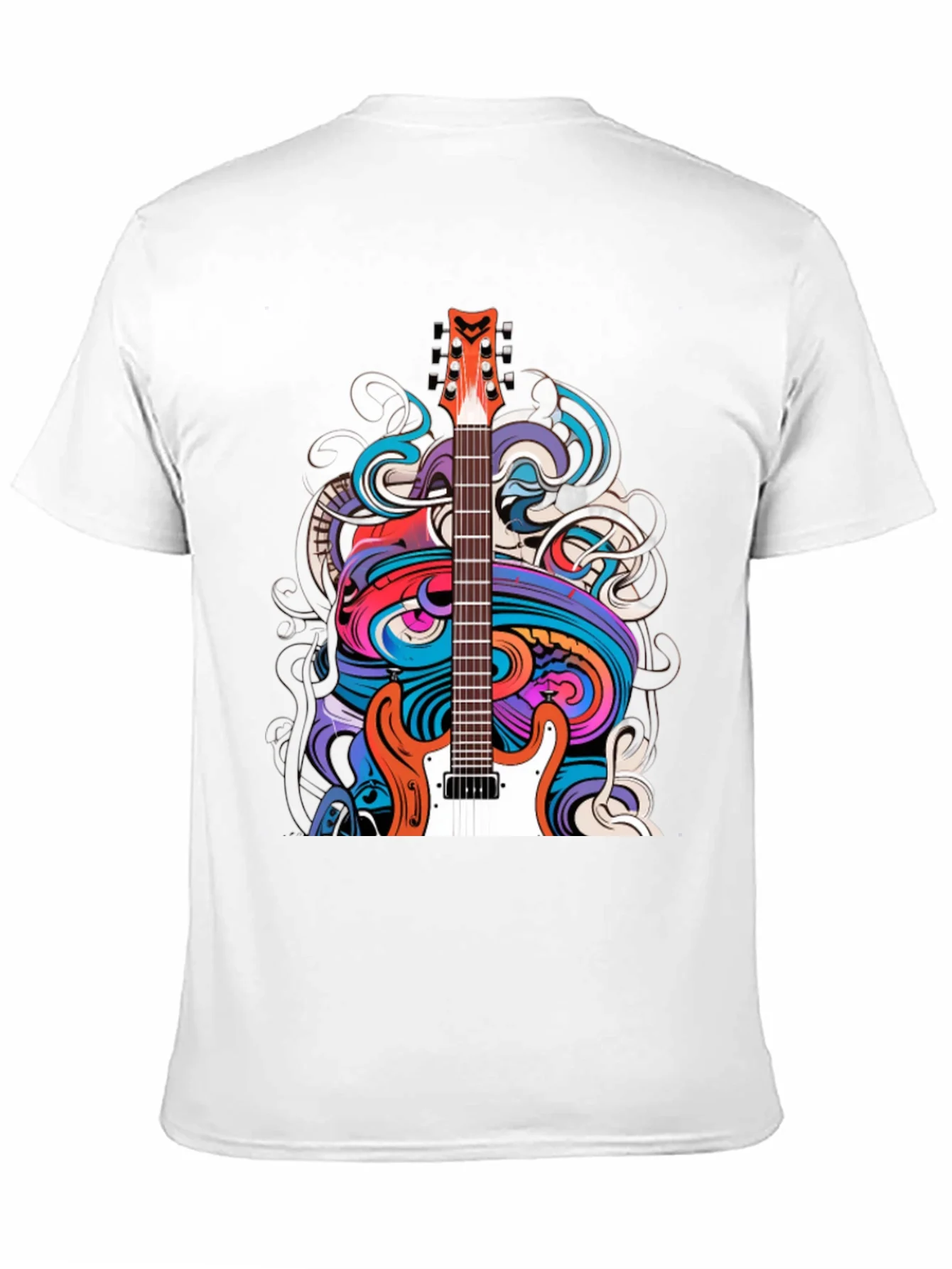 Camiseta Negra con Dise?o de Guitarra Psicod¨¦lica